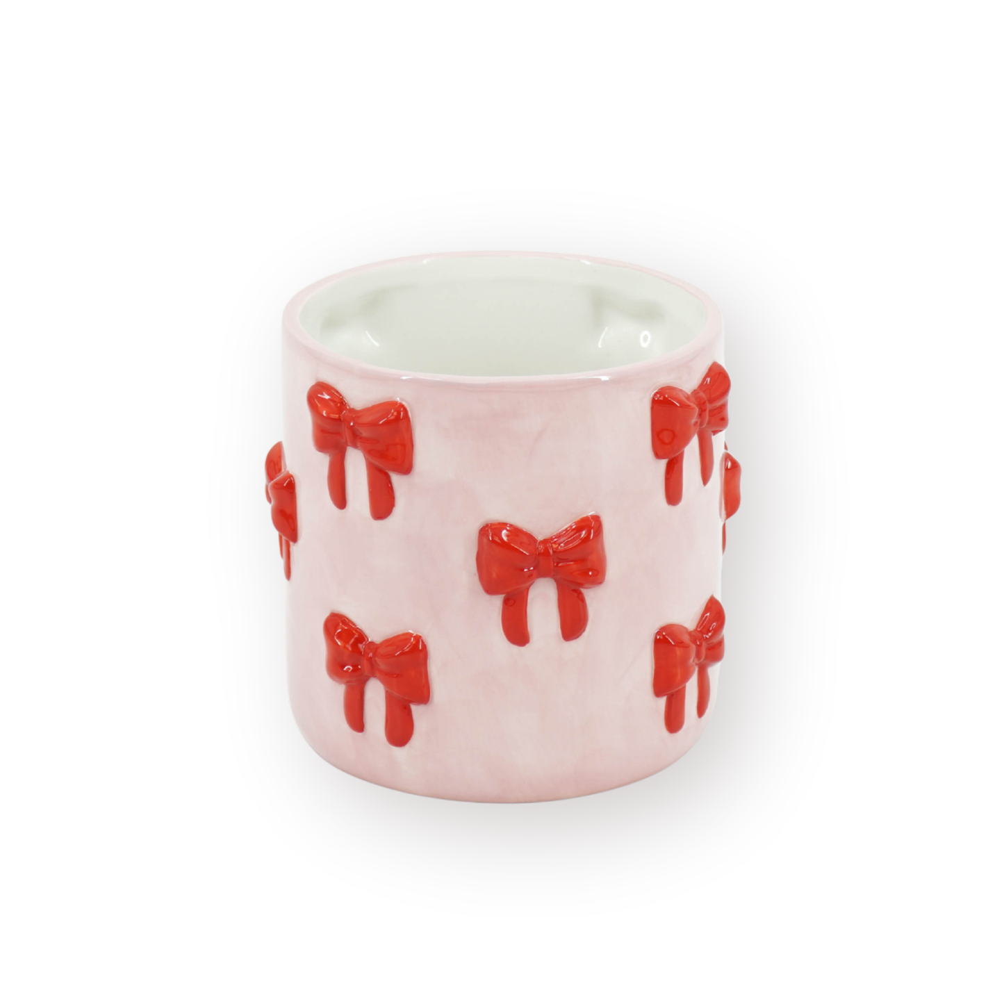 Pot - Flowerpot - Bow - Light Pink/Red - 12.5x12.5x13cm