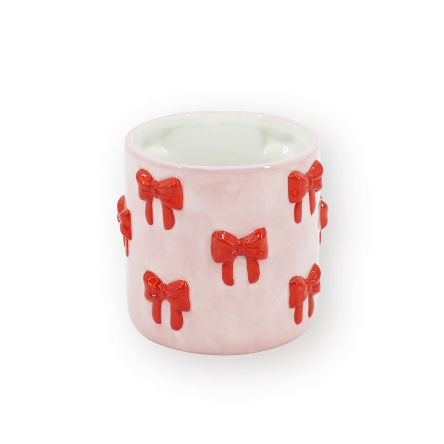 Pot - Flowerpot - Bow - Light Pink/Red - 12.5x12.5x13cm