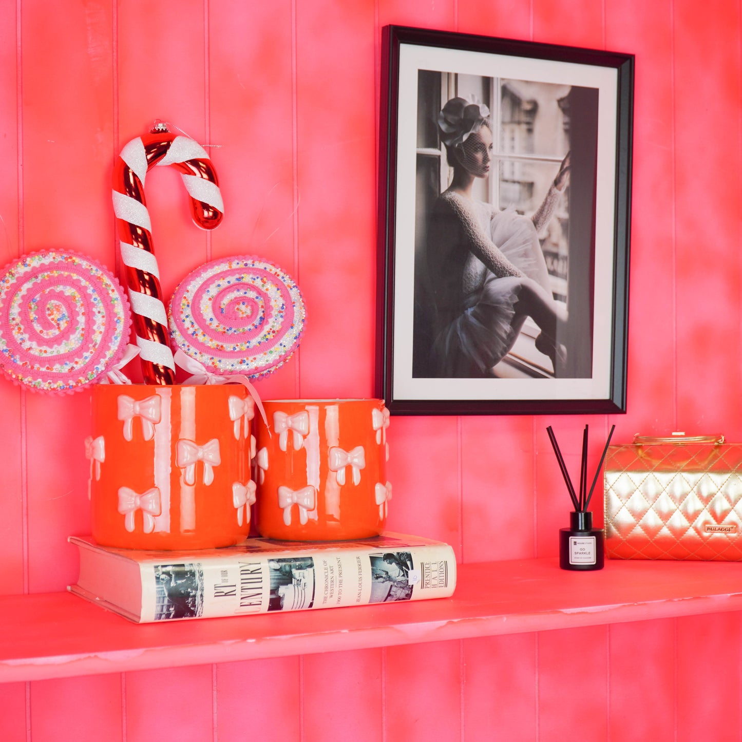 Pot - Flowerpot - Bow - Orange/Pink - 15.5x15.5x16cm