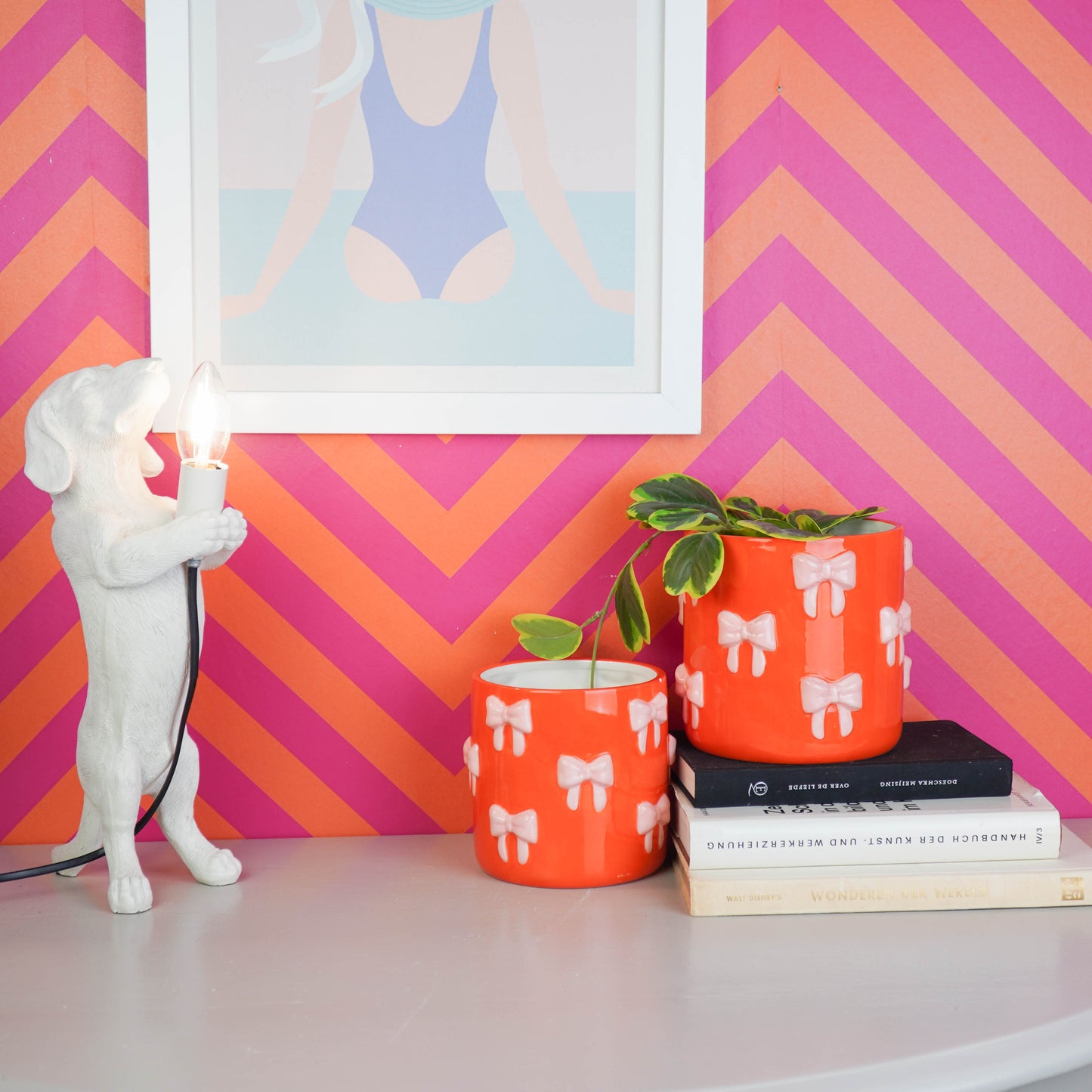 Pot - Flowerpot - Bow - Orange/Pink - 15.5x15.5x16cm