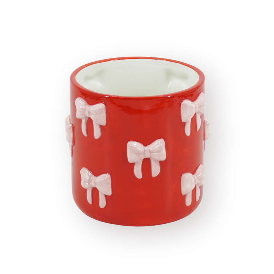 Pot - Flowerpot - Bow - Red/ Pink - 15.5x15.5x16cm
