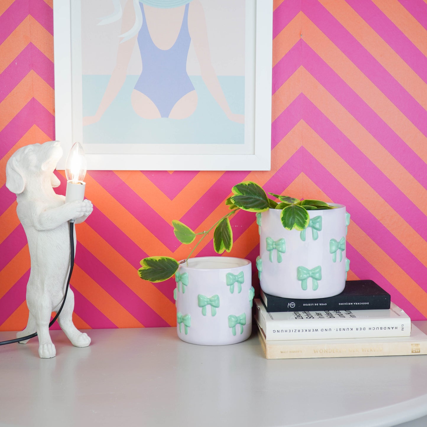 Pot - Flowerpot - Bow - Lilac/Mint - 15.5x15.5x16cm