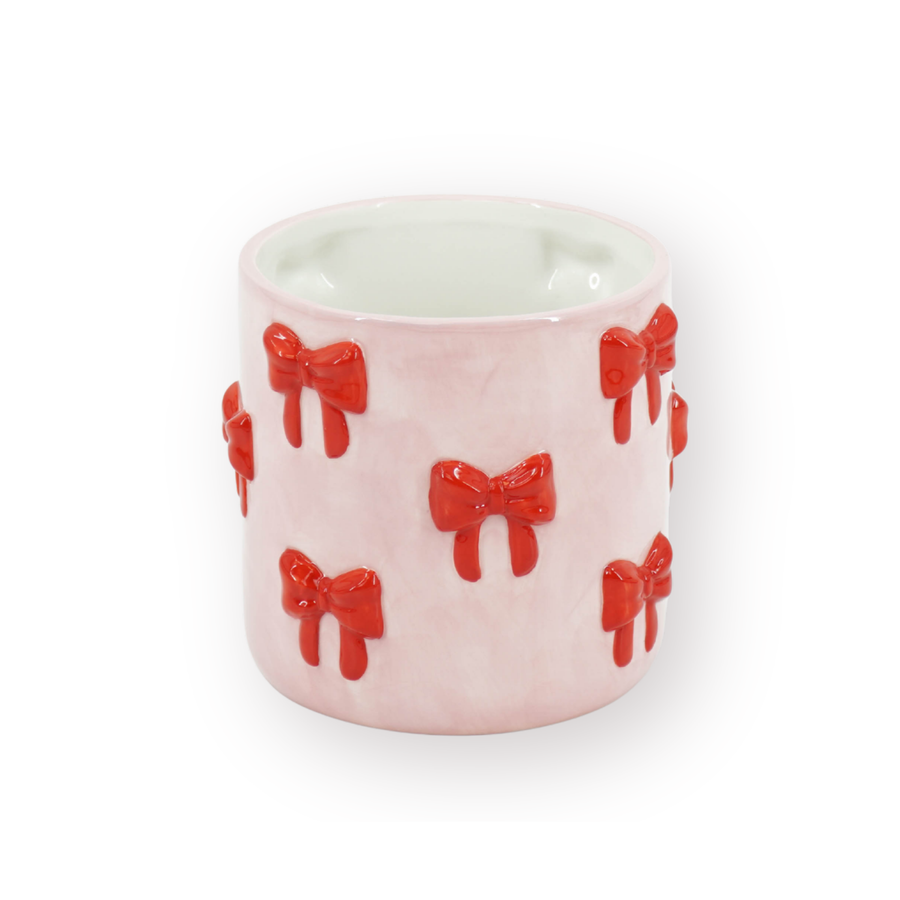 Pot - Flowerpot - Bow - Light Pink/Red - 15.5x15.5x16cm