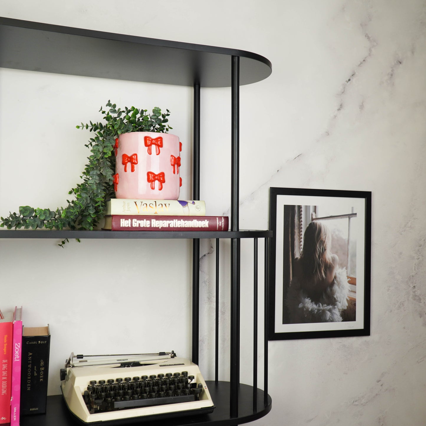 Pot - Flowerpot - Bow - Light Pink/Red - 15.5x15.5x16cm