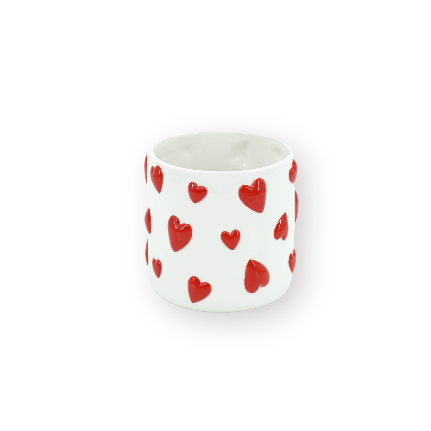 Pot - Flowerpot - Hearts - White/Red - 12.5x12.5x13cm