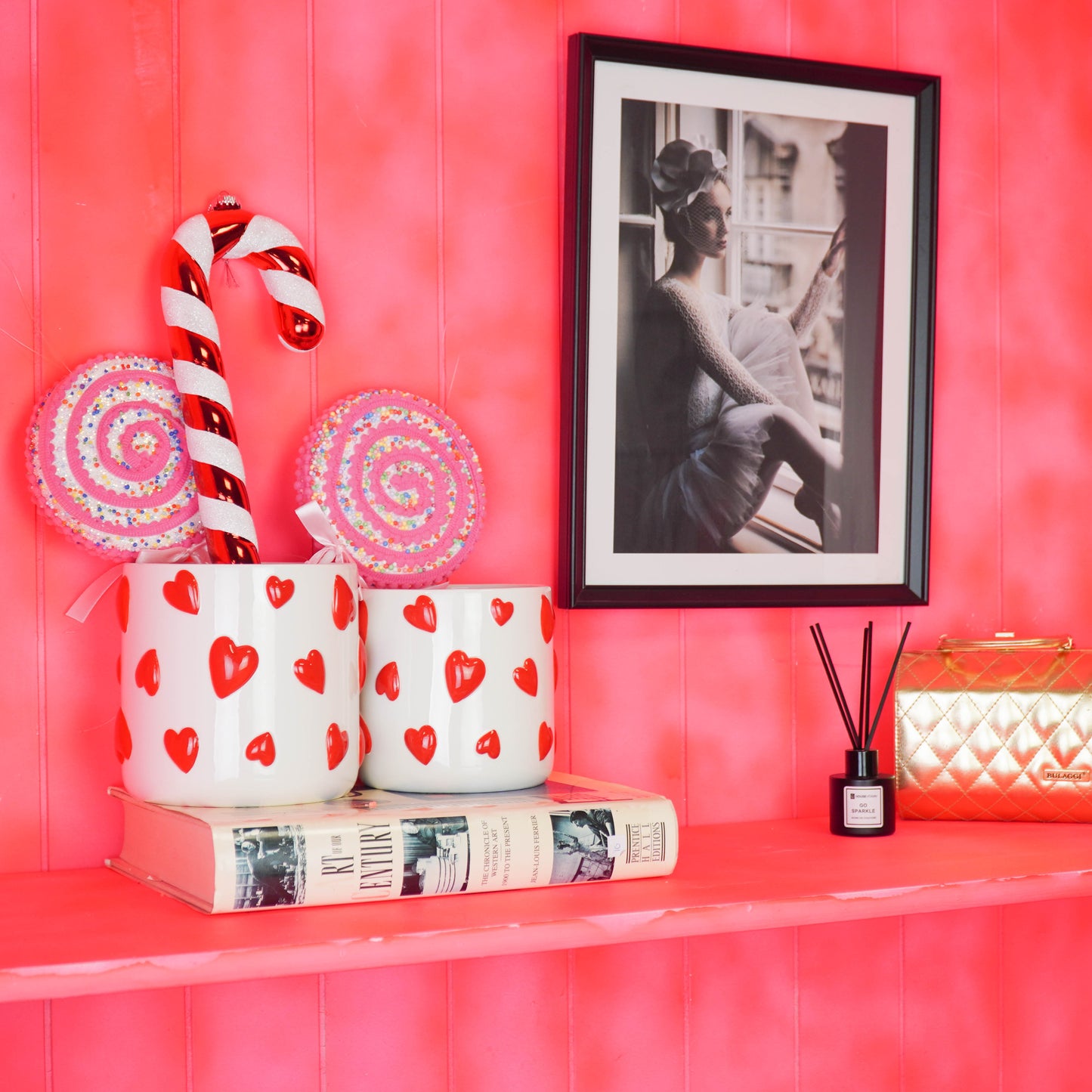 Pot - Flowerpot - Hearts - White/Red - 12.5x12.5x13cm