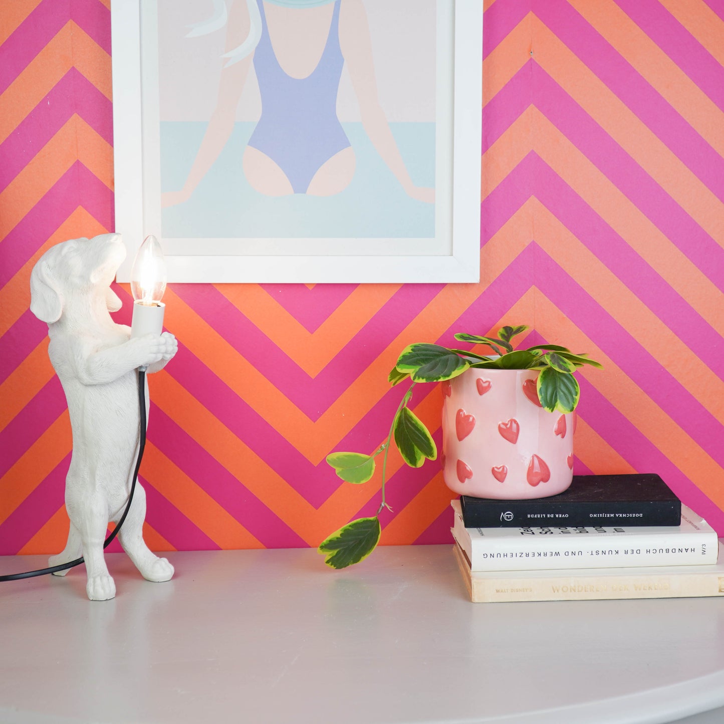 Pot - Flowerpot - Hearts - Pink/Red - 12.5x12.5x13cm