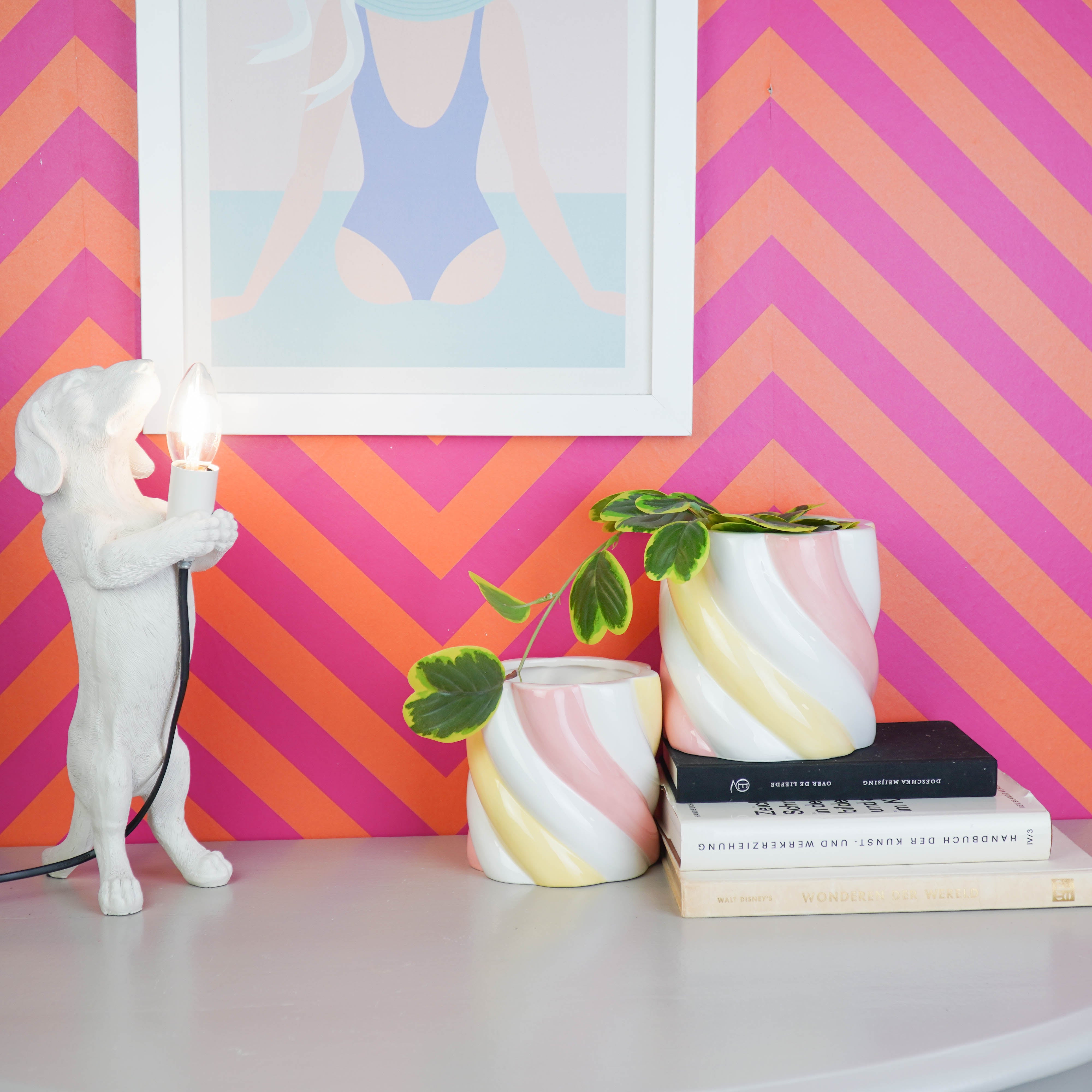 Pot - Flowerpot - Marshmellow - Pink/Yellow - 12.5x12.5x13cm
