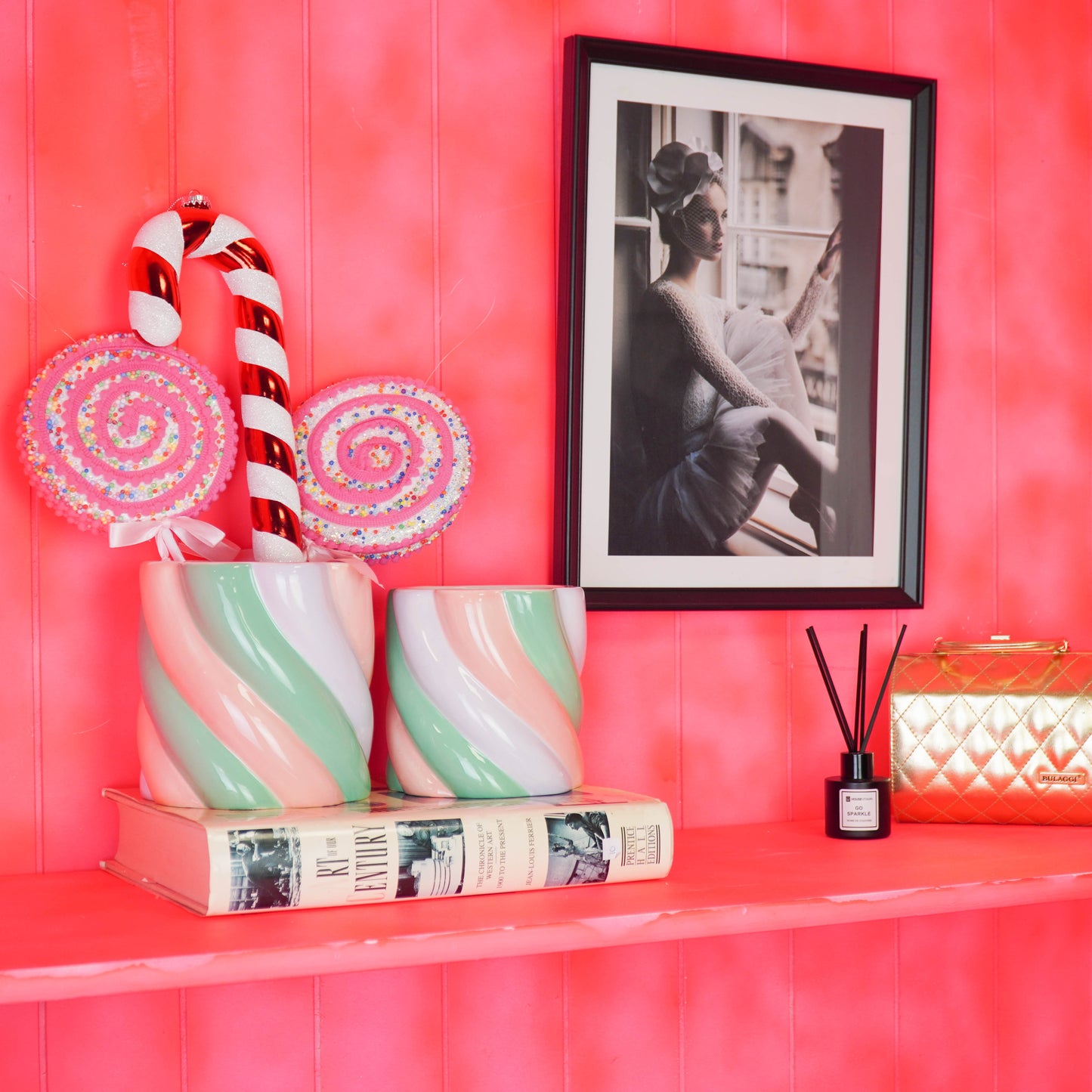 Pot - Flowerpot - Marshmellow- Pink/Green - 12.5x12.5x13cm