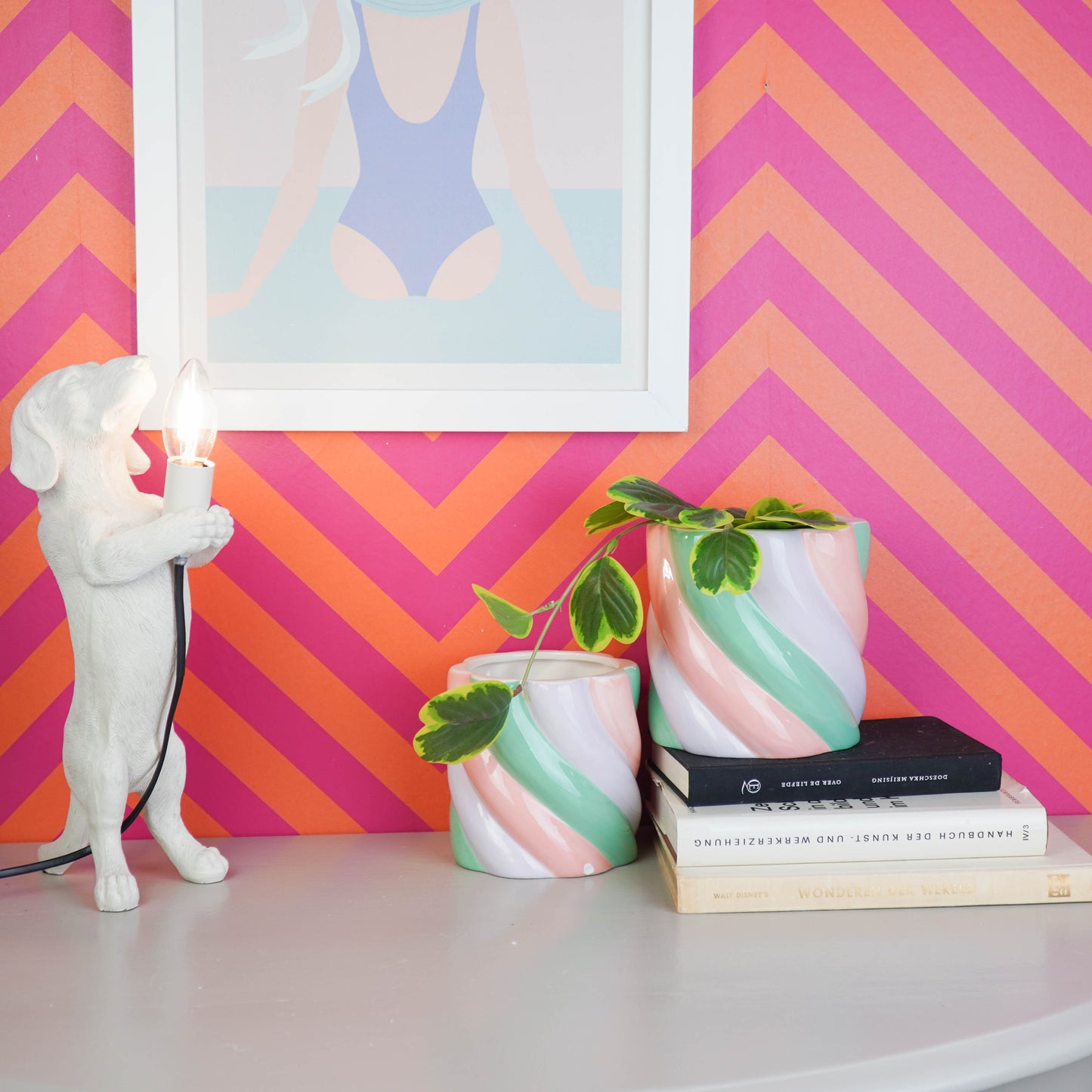 Pot - Flowerpot - Marshmellow- Pink/Green -15.5x15.5x16cm