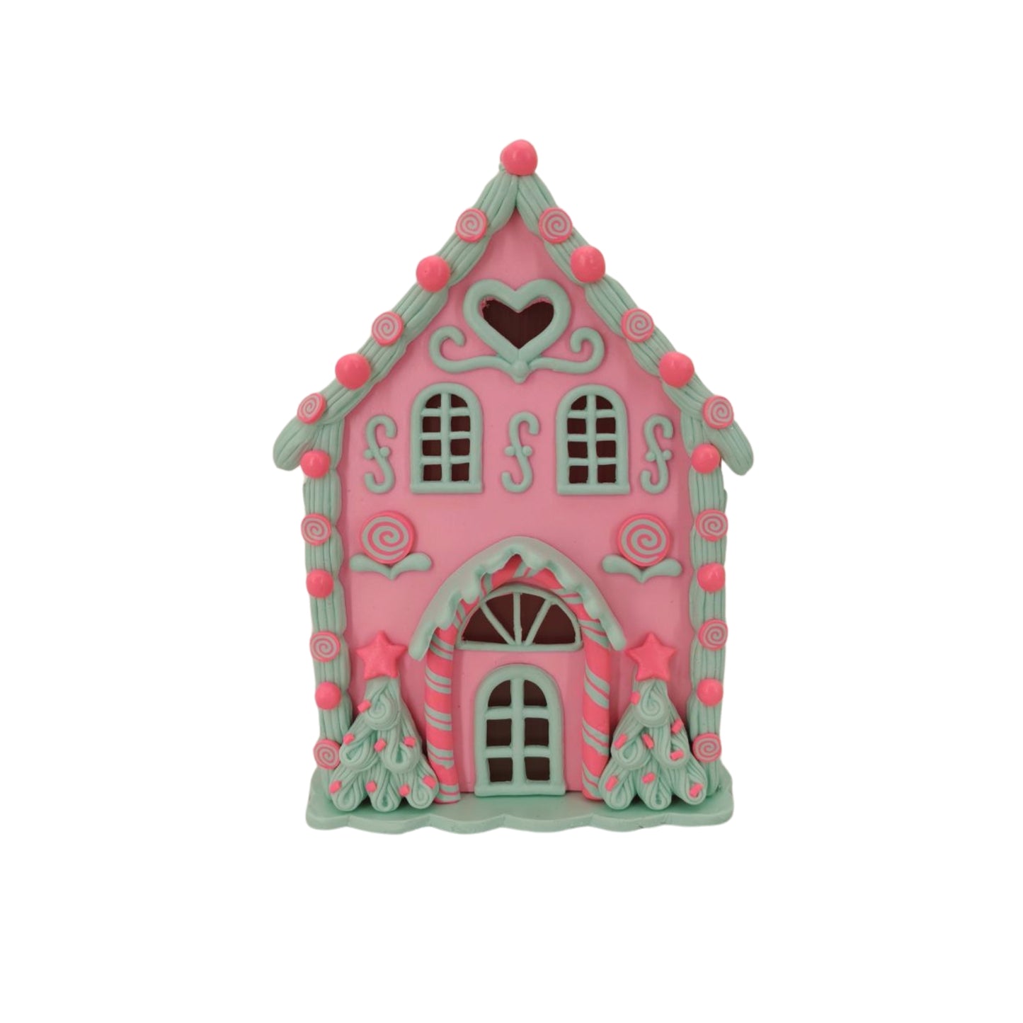 LED - Candy House - Polyresin - Pink/Mint - 13x18,5cm