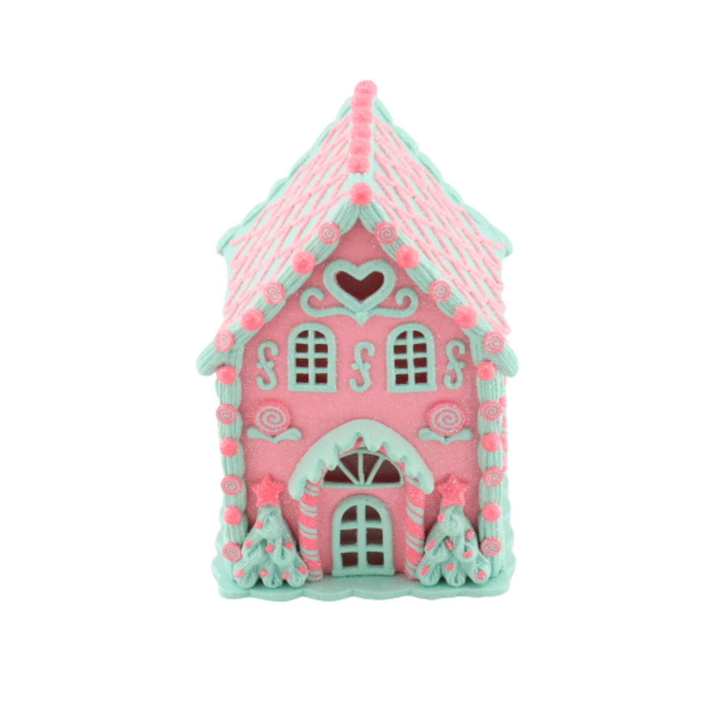 LED - Candy House - Polyresin - Pink/Mint - 13x18,5cm