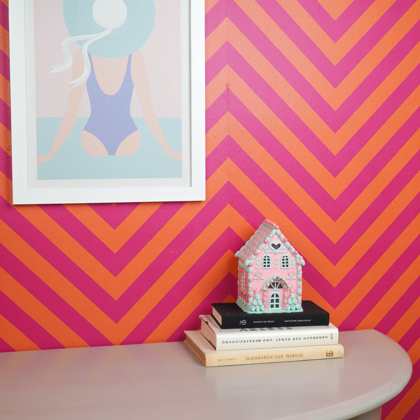 LED - Candy House - Polyresin - Pink/Mint - 13x18,5cm