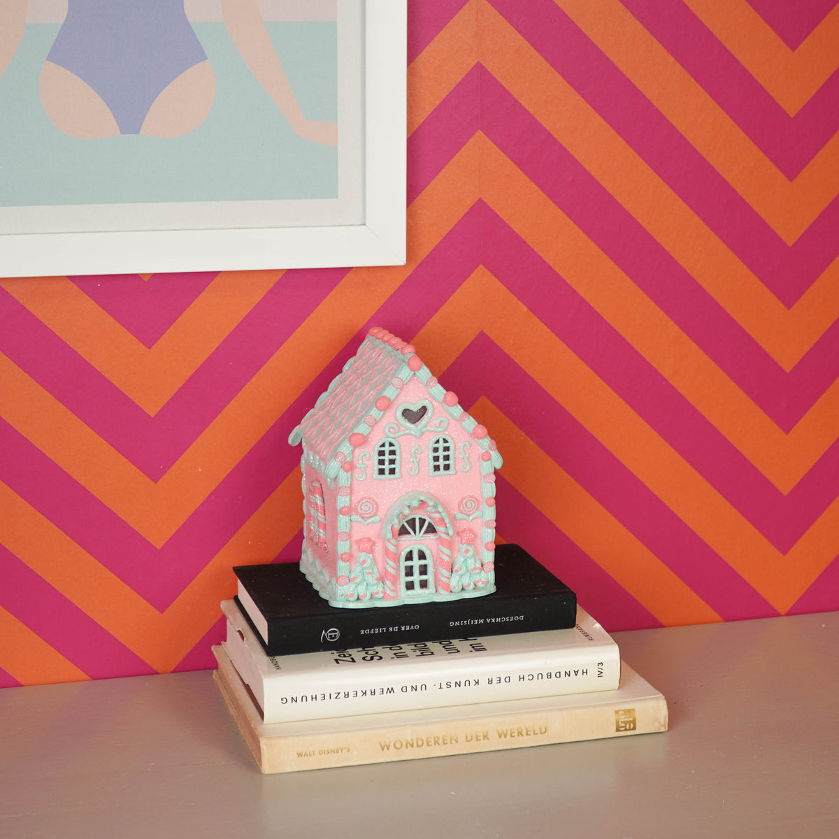 LED - Candy House - Polyresin - Pink/Mint - 13x18,5cm