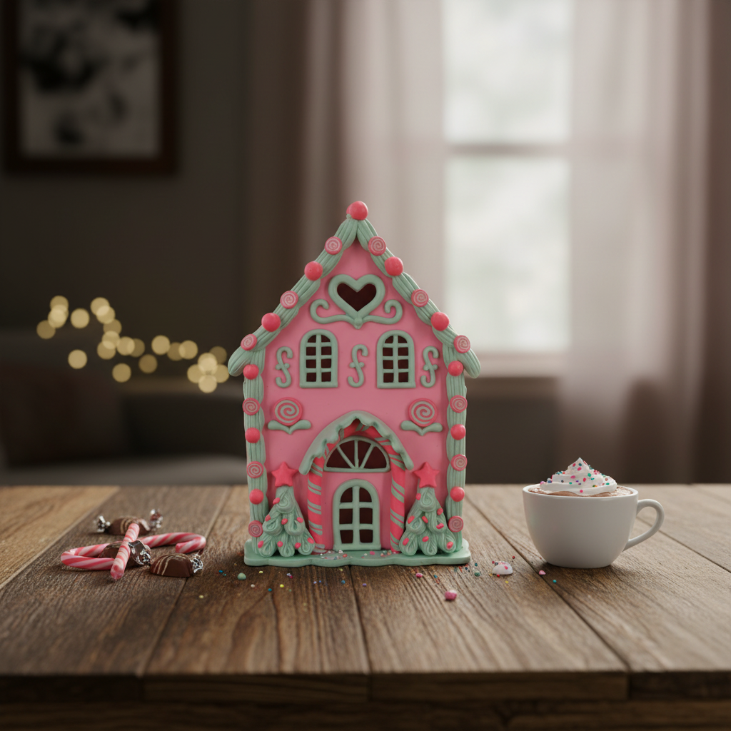 LED - Candy House - Polyresin - Pink/Mint - 13x18,5cm