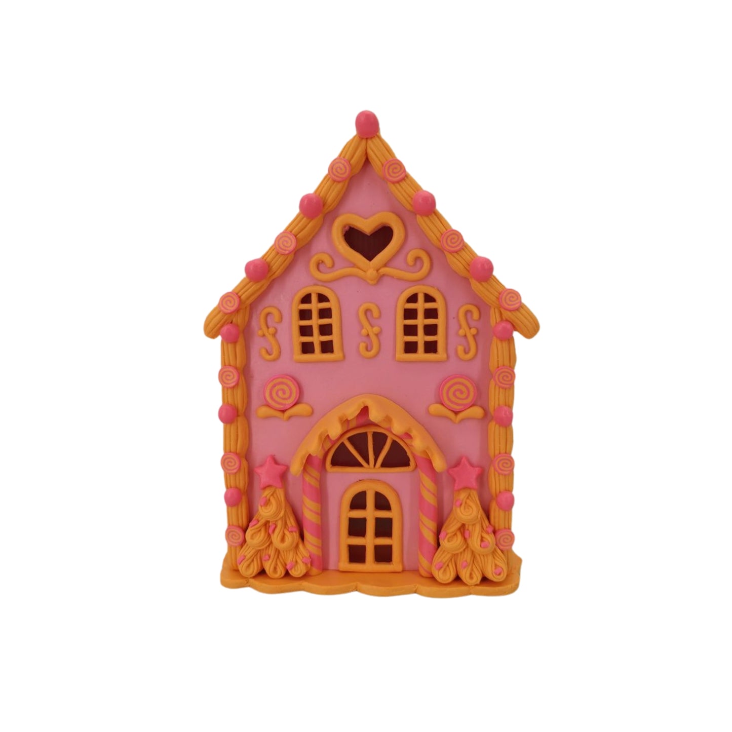 LED - Candy House - Polyresin - Pink/Orange - 13x13x18,5cm