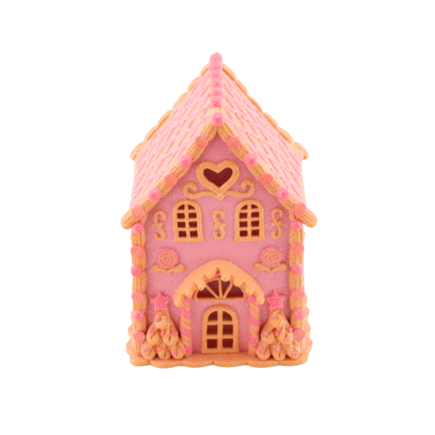 LED - Candy House - Polyresin - Pink/Orange - 13x13x18,5cm