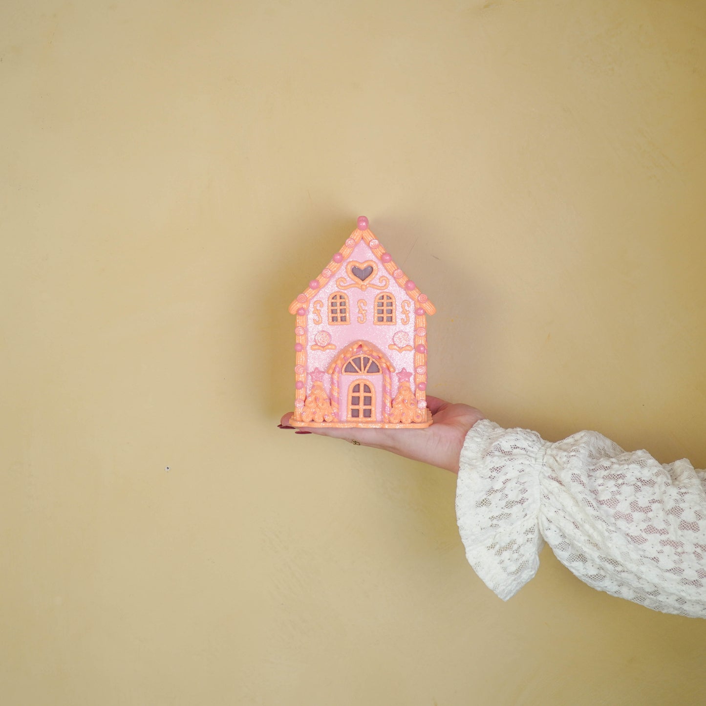 LED - Candy House - Polyresin - Pink/Orange - 13x13x18,5cm