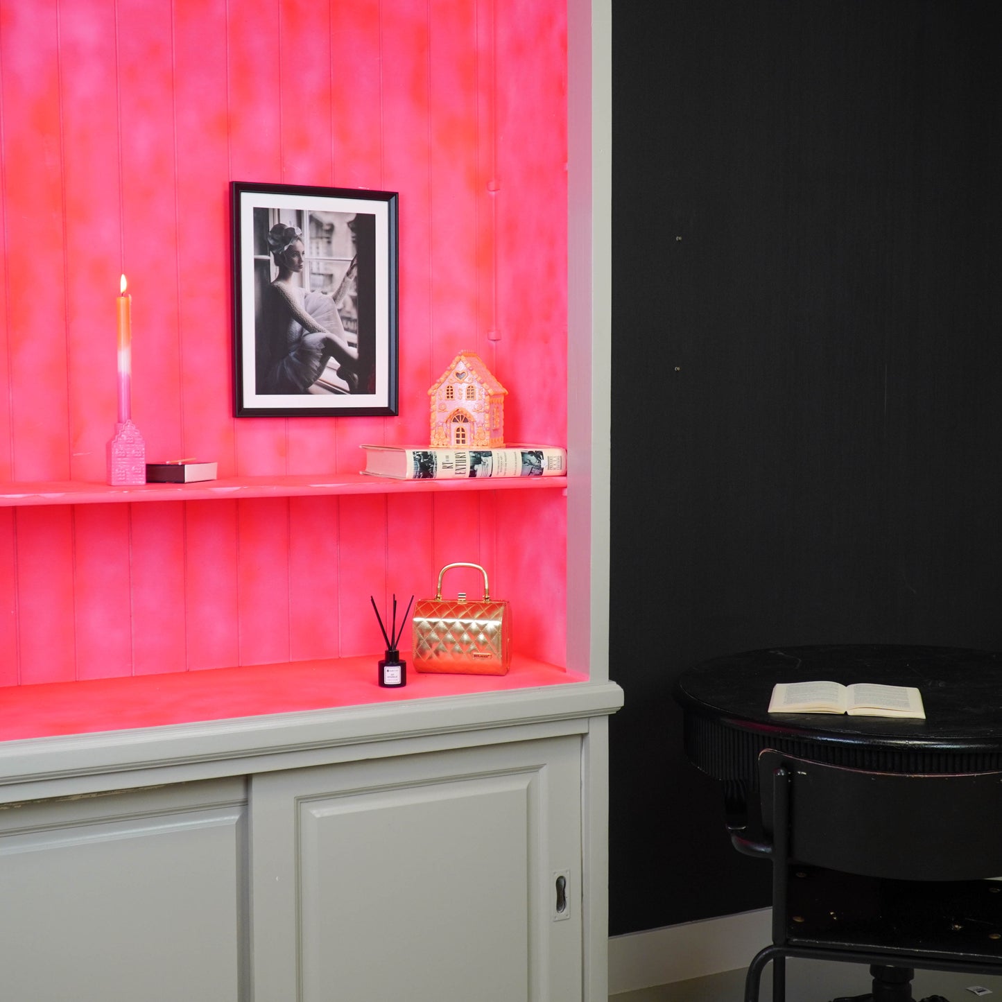 LED - Candy House - Polyresin - Pink/Orange - 13x13x18,5cm