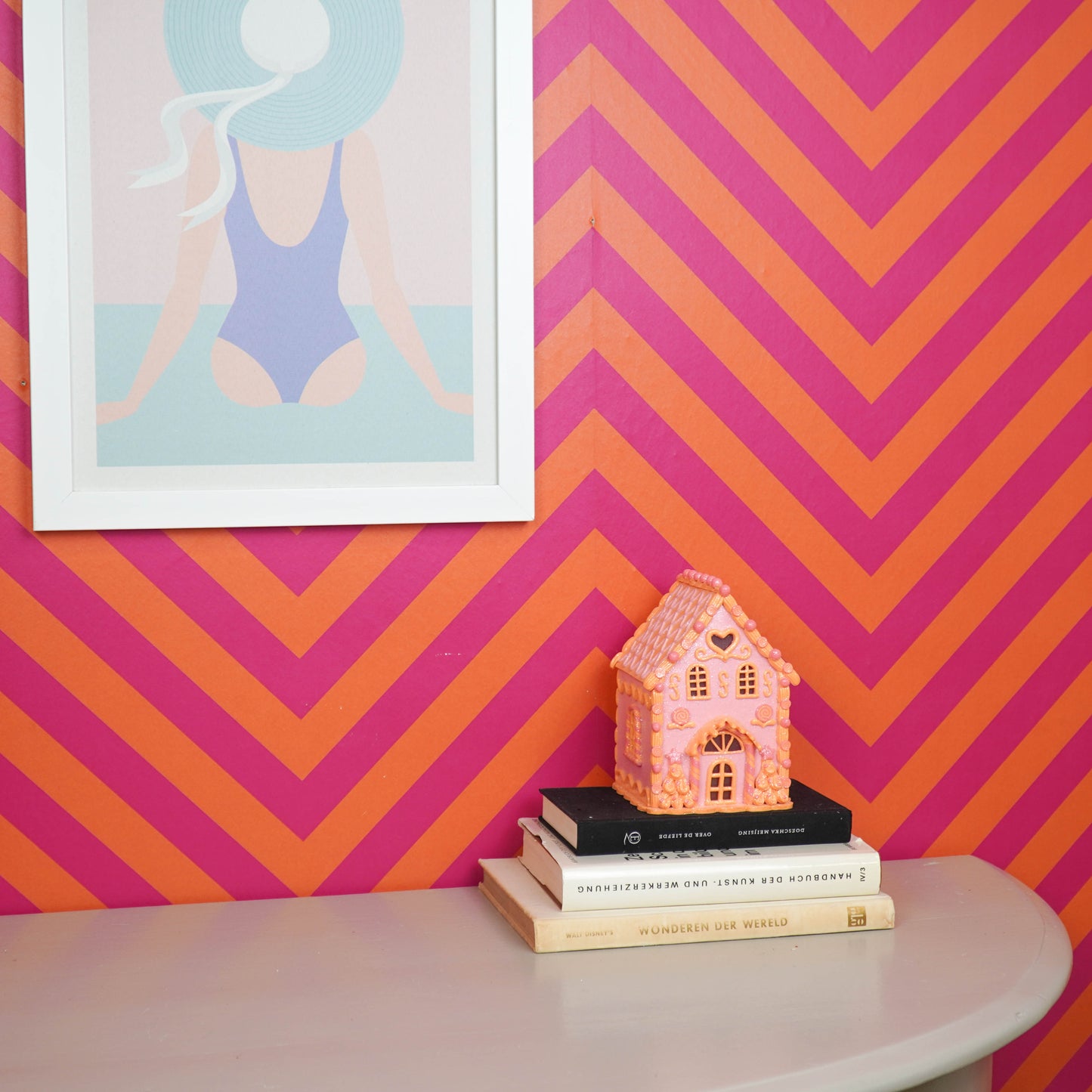 LED - Candy House - Polyresin - Pink/Orange - 13x13x18,5cm