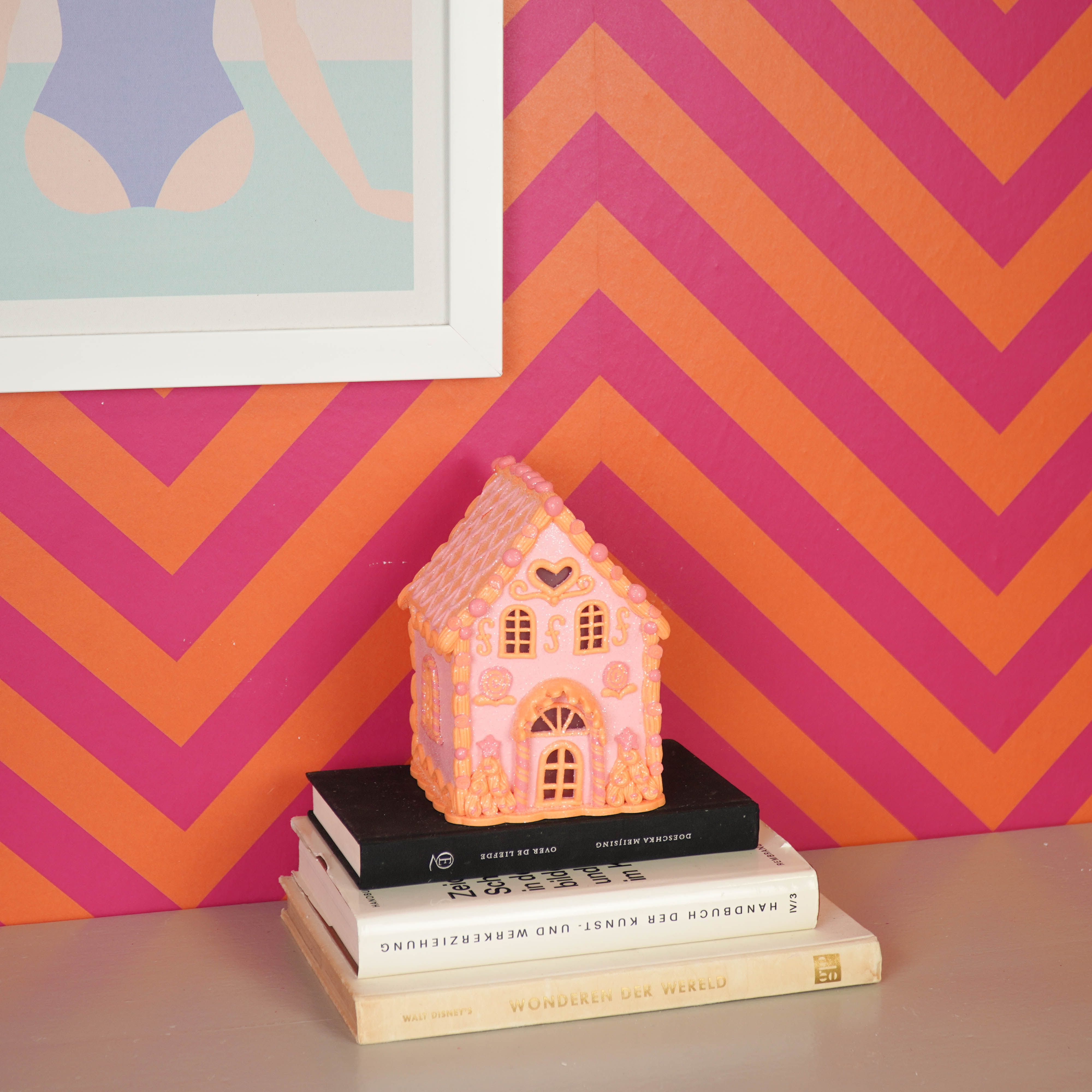 LED - Candy House - Polyresin - Pink/Orange - 13x13x18,5cm
