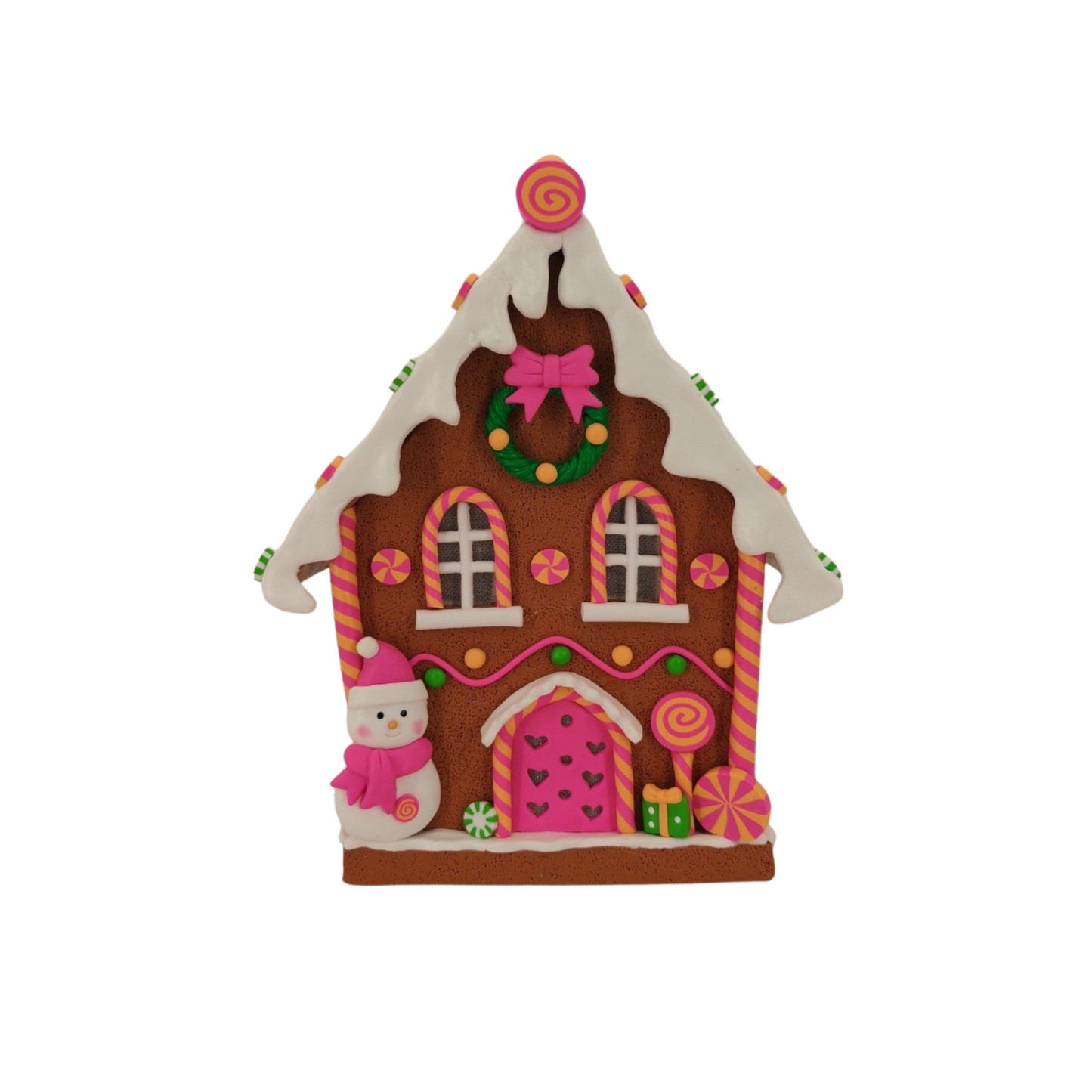 LED - Candy House - Polyresin - Brown/Pink - 8.5x13x23.5 cm