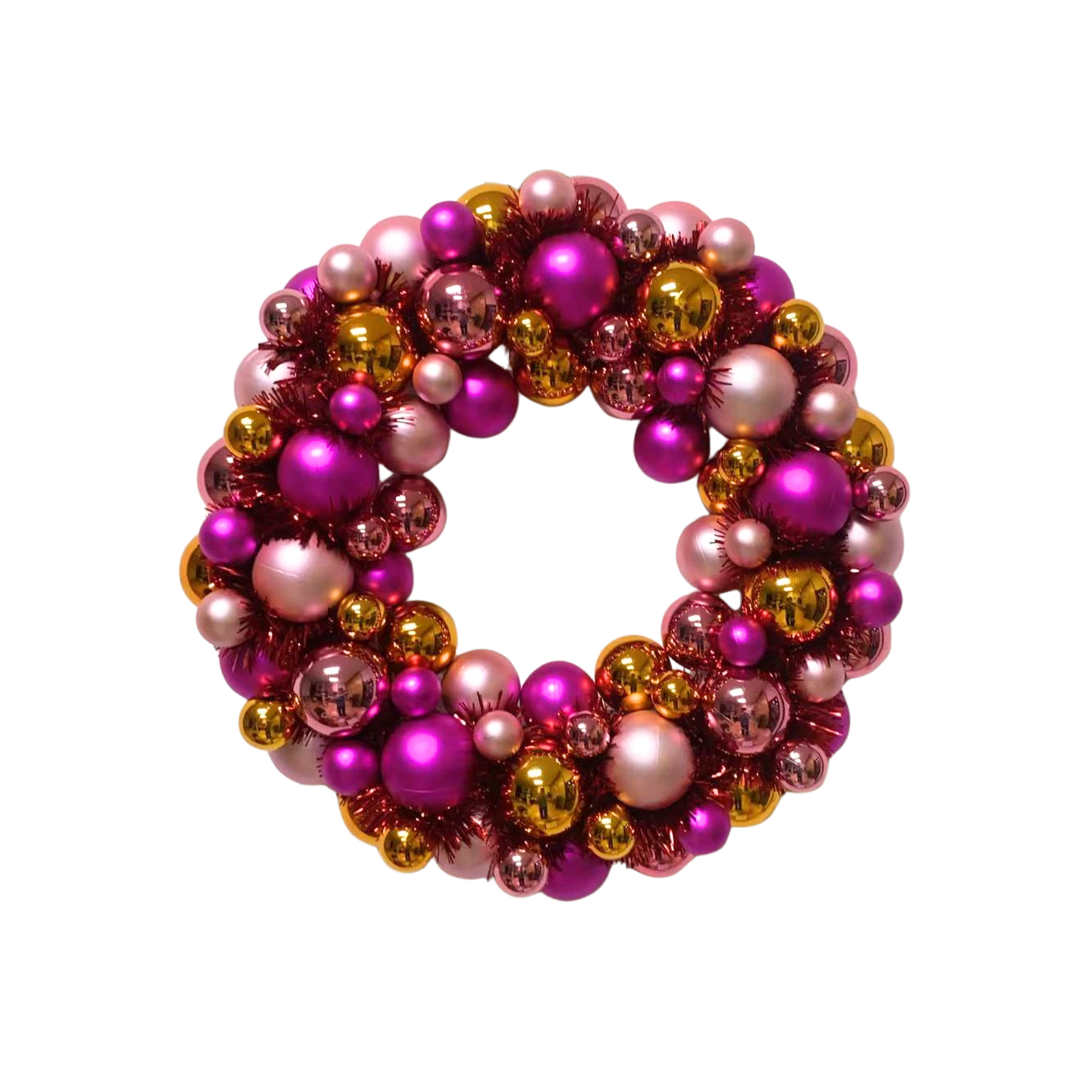 Christmas Decoration - Christmas Wreath - Christmas Baubles - Polysterene - Pink/Orange - 34x10 cm