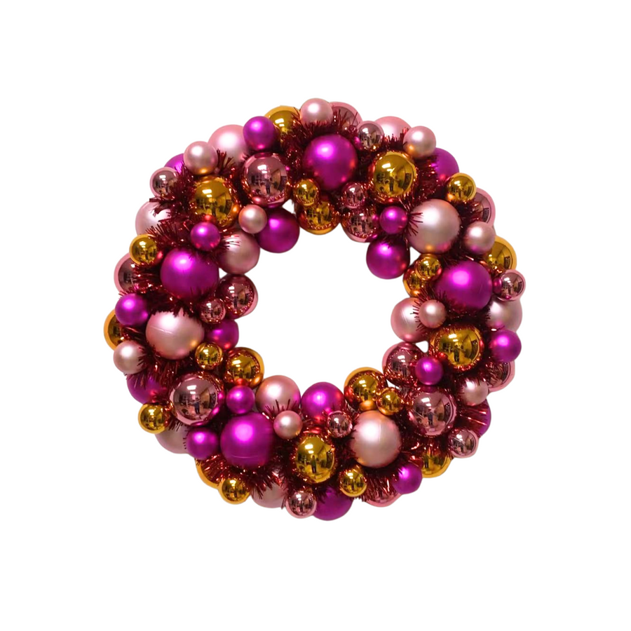 Christmas Decoration - Christmas Wreath - Christmas Baubles - Polysterene - Pink/Orange - 34x10 cm