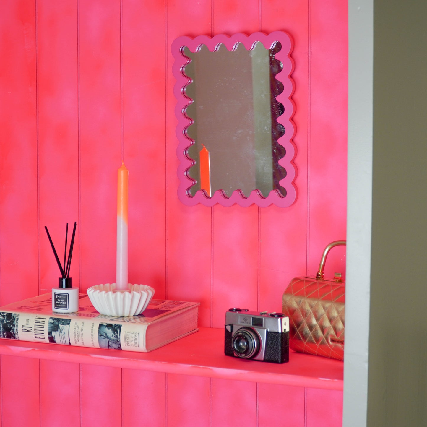 Mirror - Wavey - Neon Pink - MDF - 24x33x1.5cm