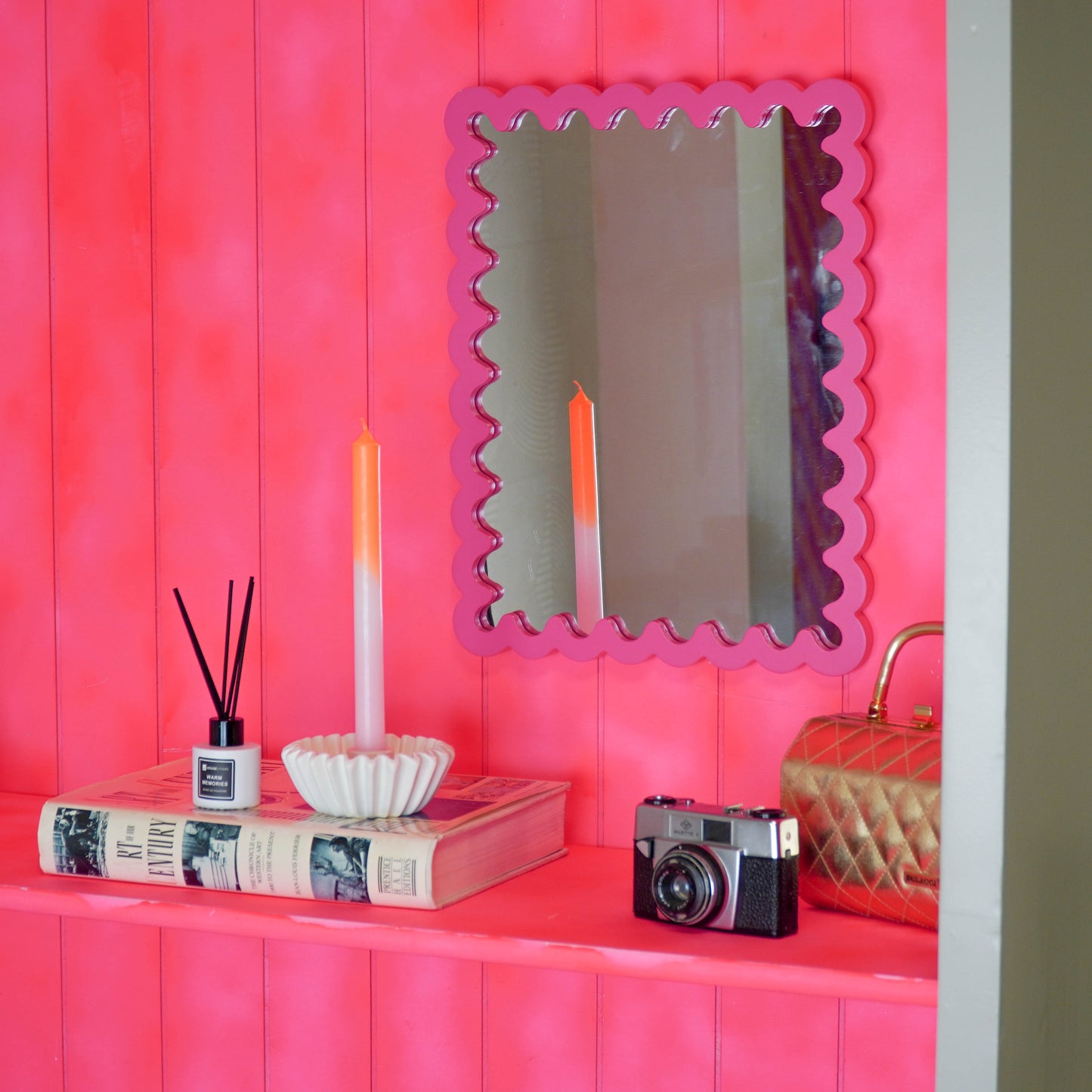 Mirror - Wavey - Neon Pink - MDF - 33x43x1.5cm