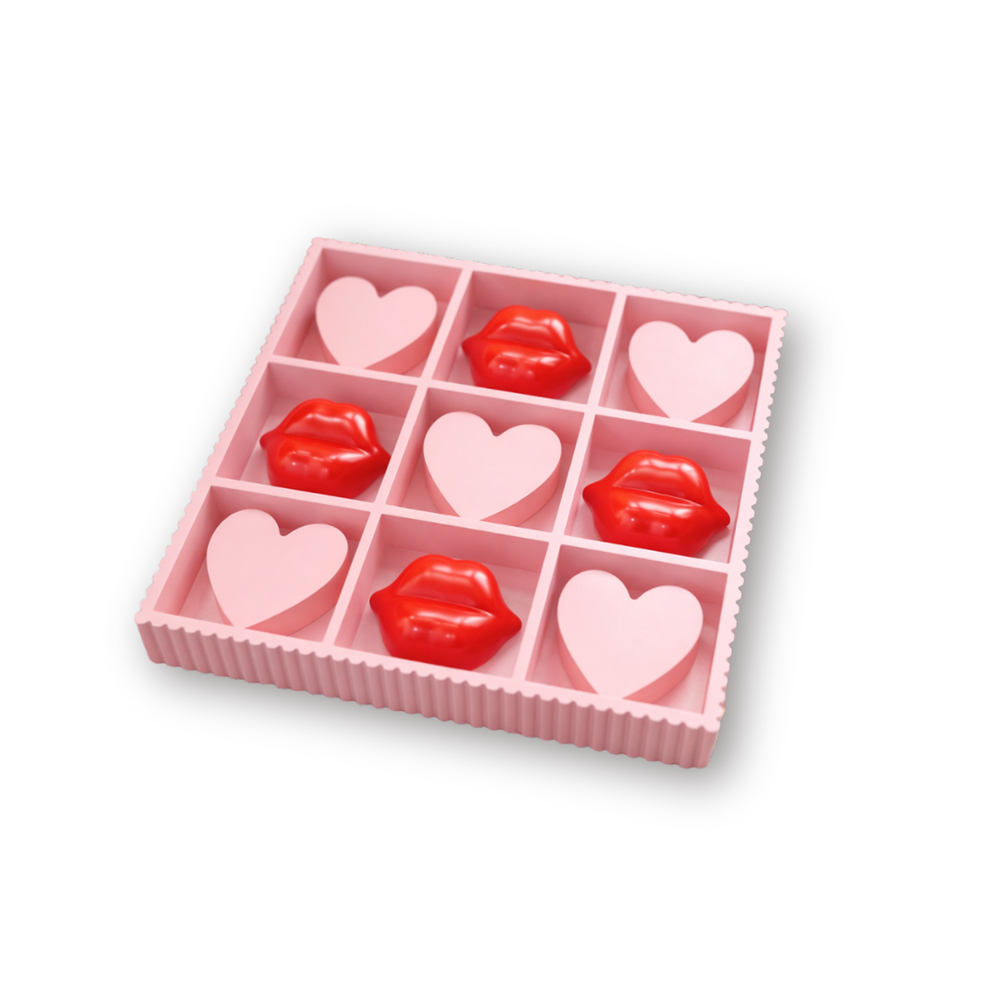 Game - Tic Tac Toe - Hearts/Lips - MDF - Pink/Red -33x33x5cm