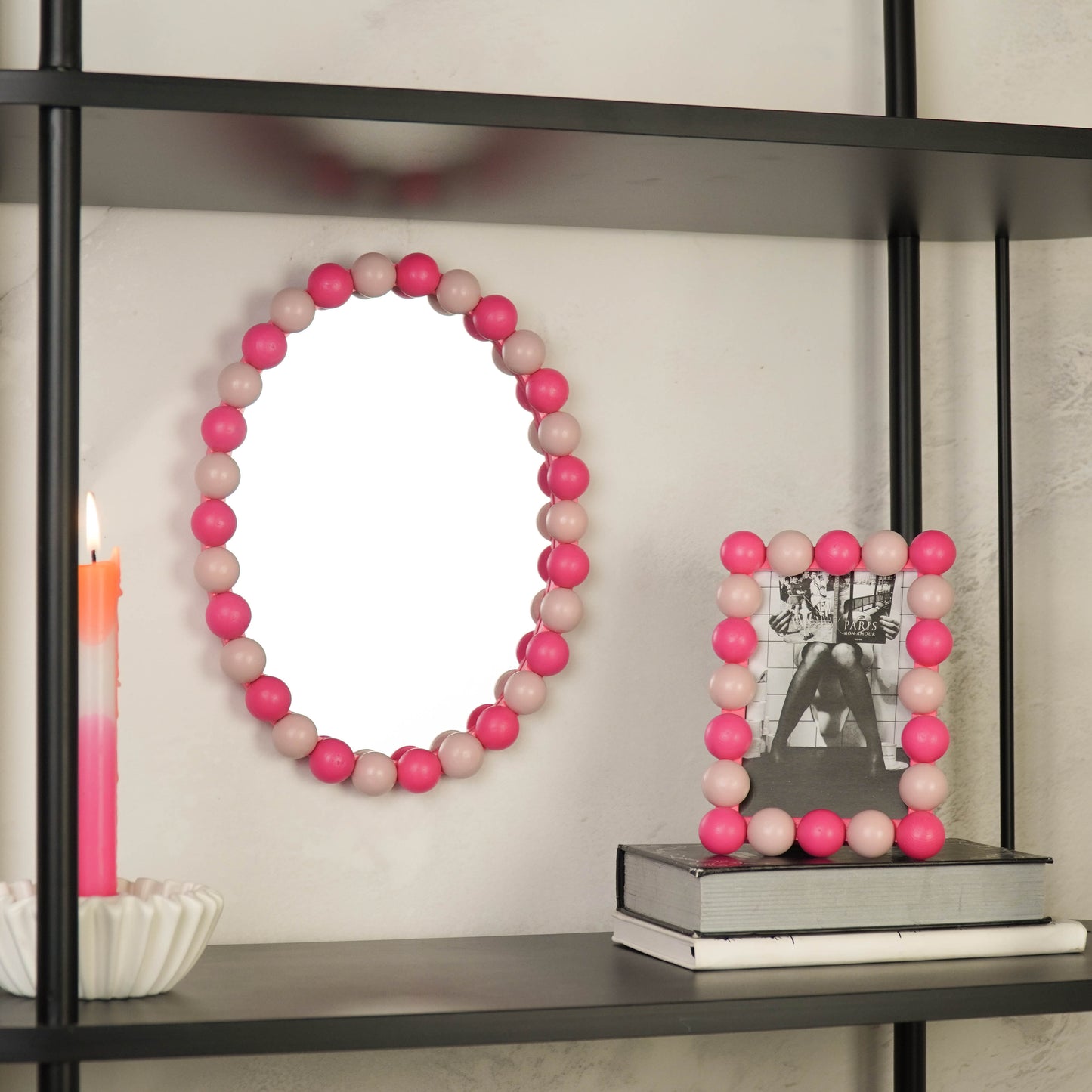 Mirror - Oval - Bubbles - Light/Neon Pink - 29x22.5cm