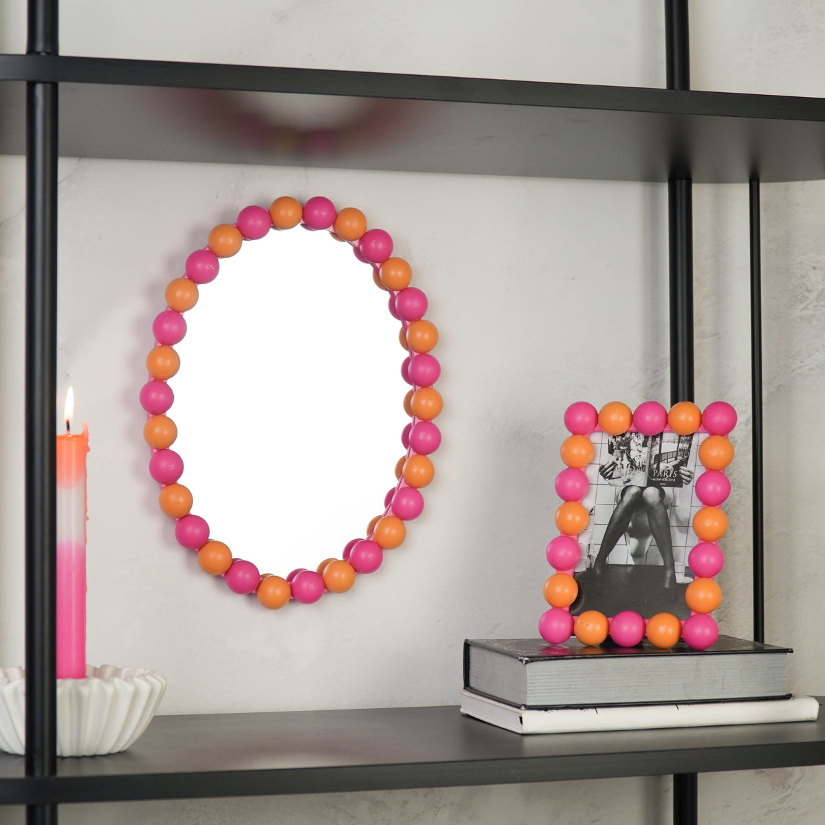 Mirror - Oval - Bubbles - Neon Pink/Orange- 29x22.5cm