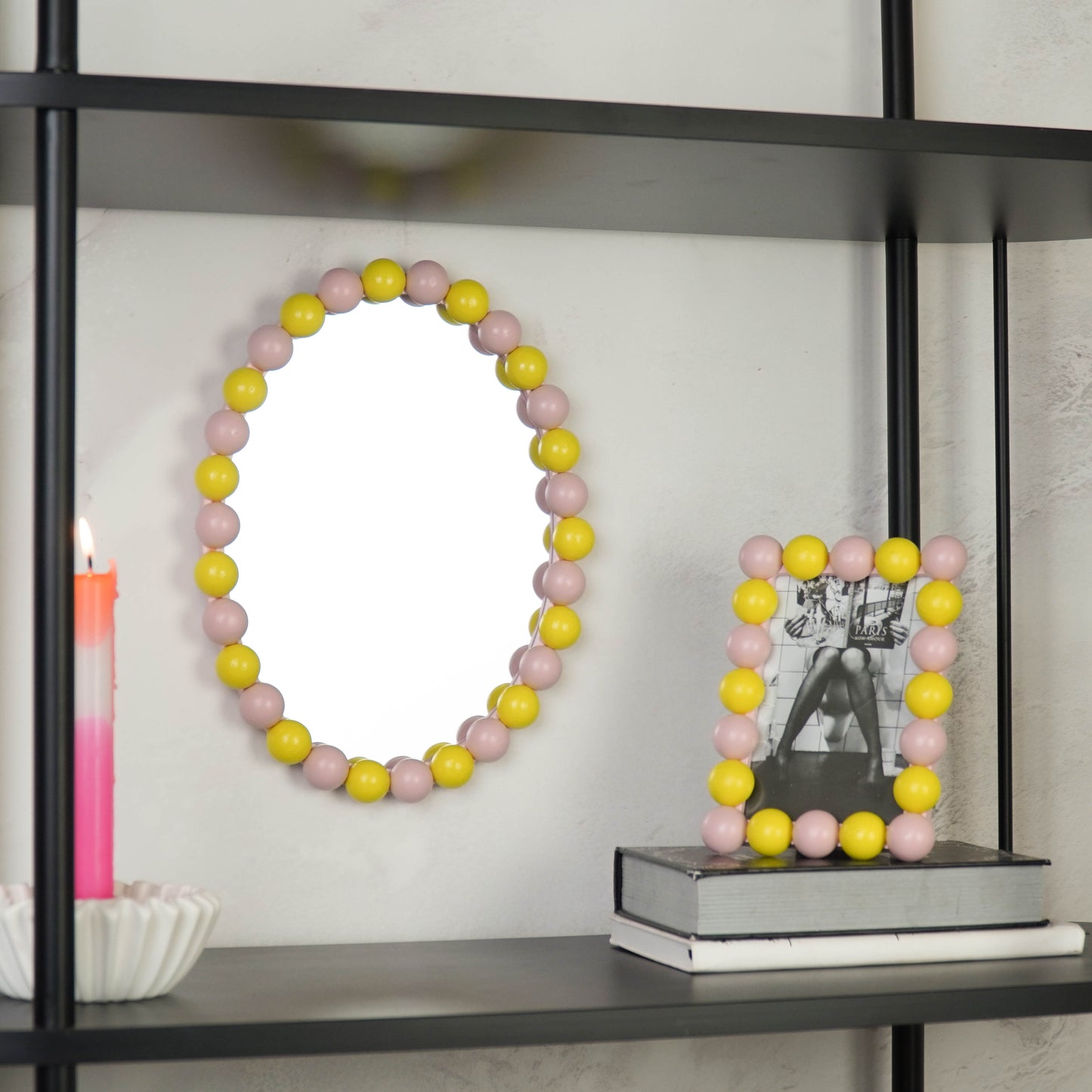 Mirror - Oval - Bubbles -Light Pink/Yellow- 29x22.5cm