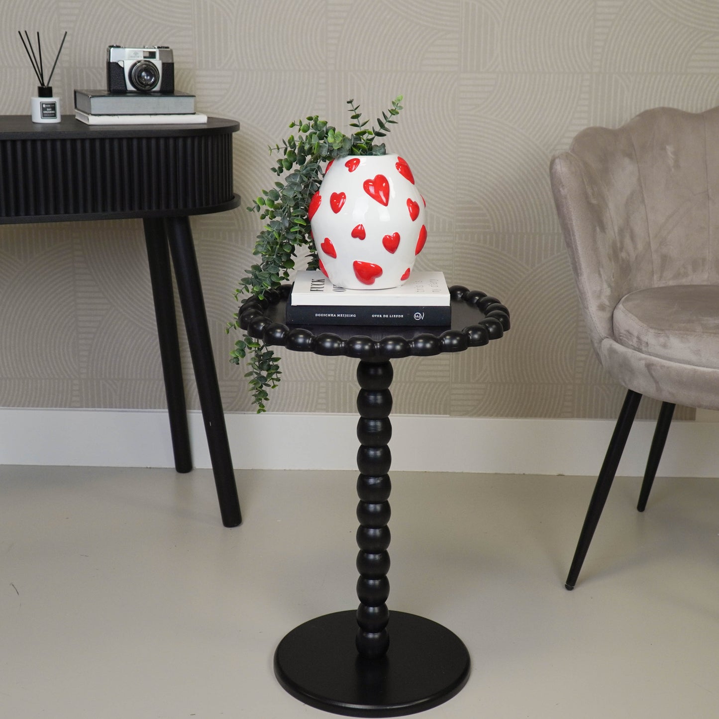 Side Table - Round - Black  - MDF - 38X55cm