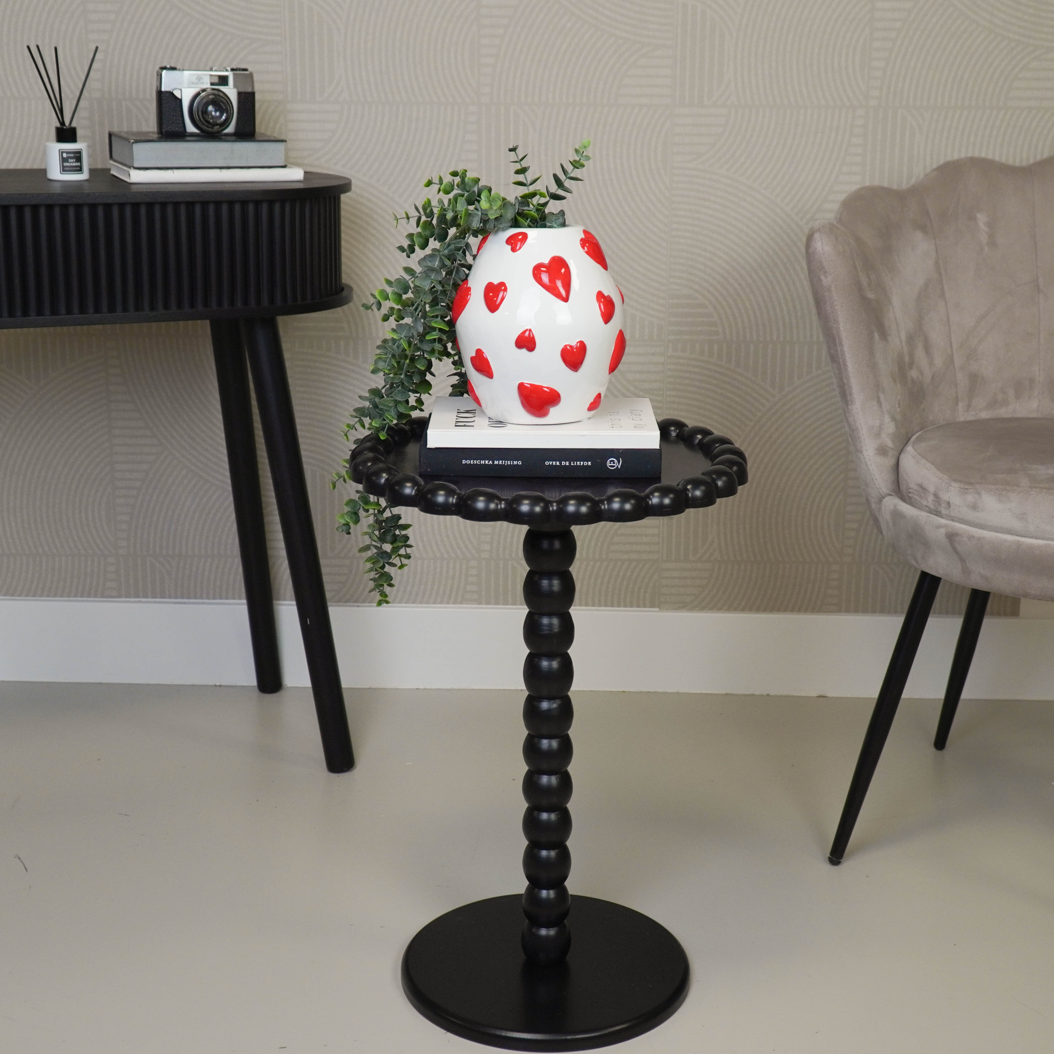 Side Table - Round - Black  - MDF - 38X55cm