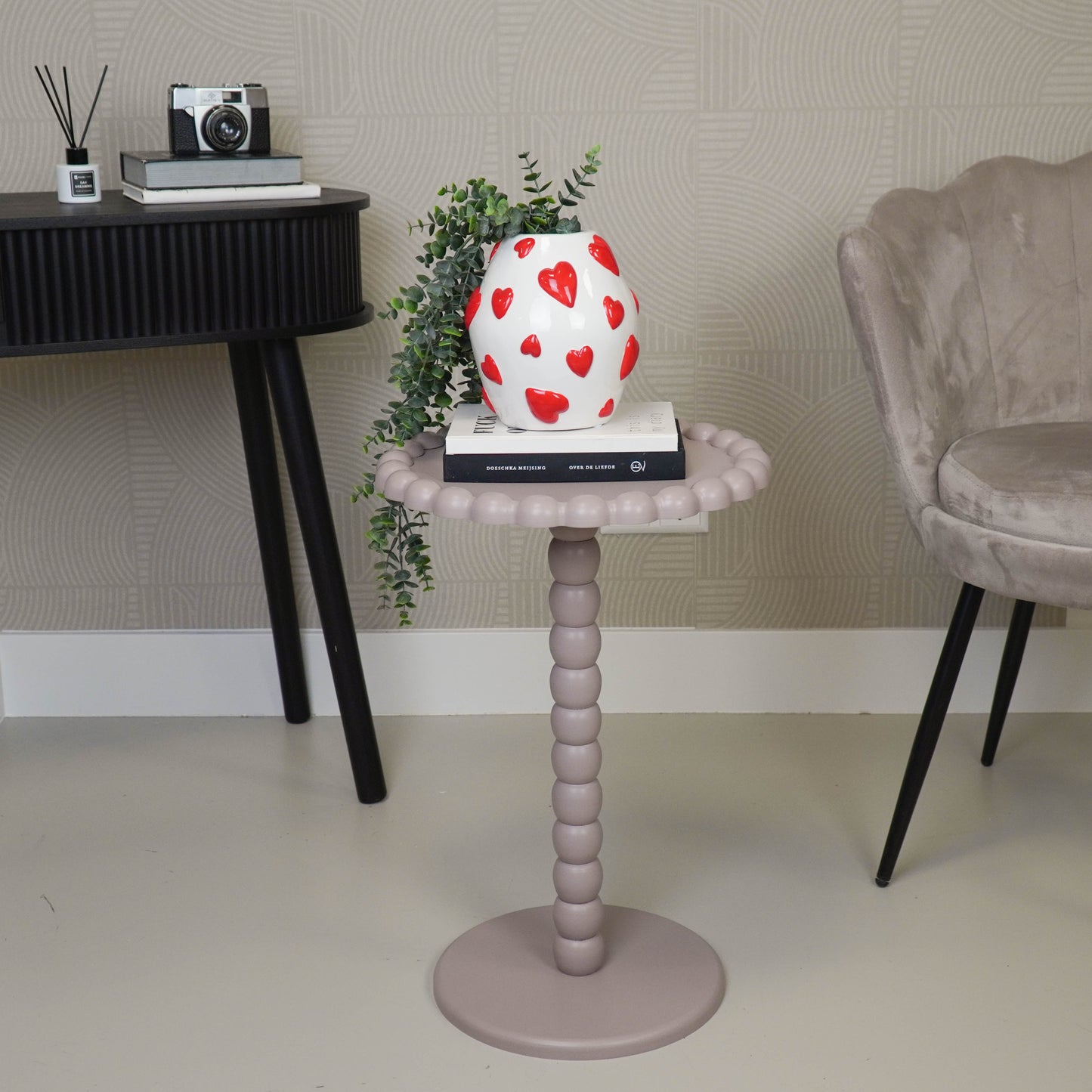 Side Table - Round - Taupe  - MDF - 38X55cm