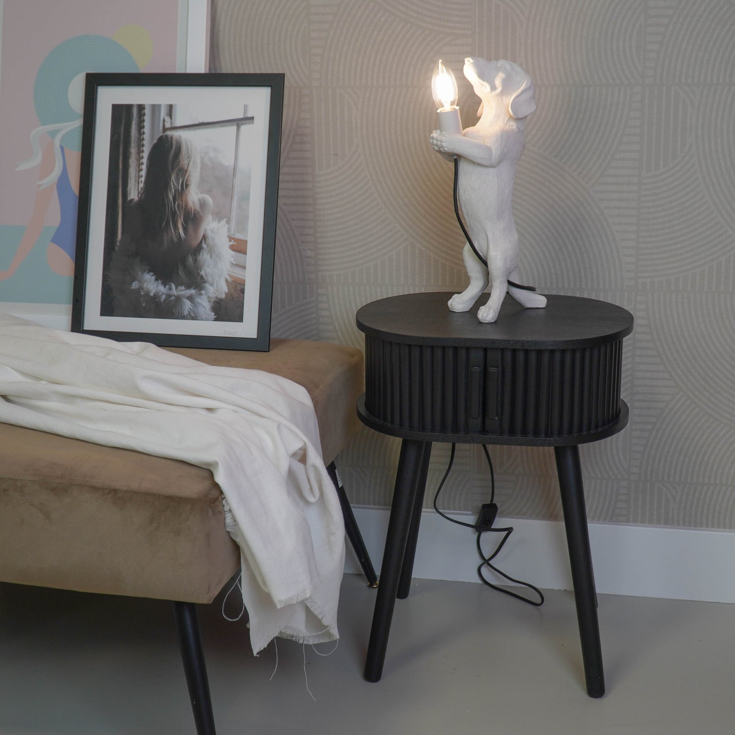 Side Table / Bedside Table - Black  - MDF - 40x30x53cm
