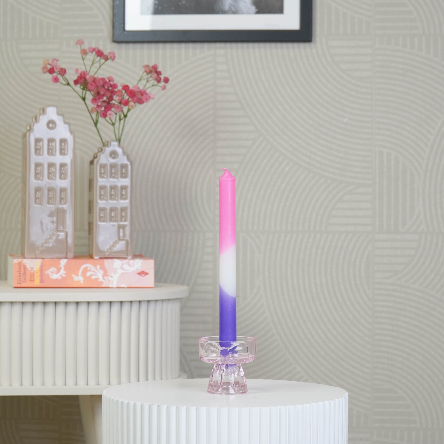 Candle- and Tealightholder Bow - Pink - 7,5x6,5cm