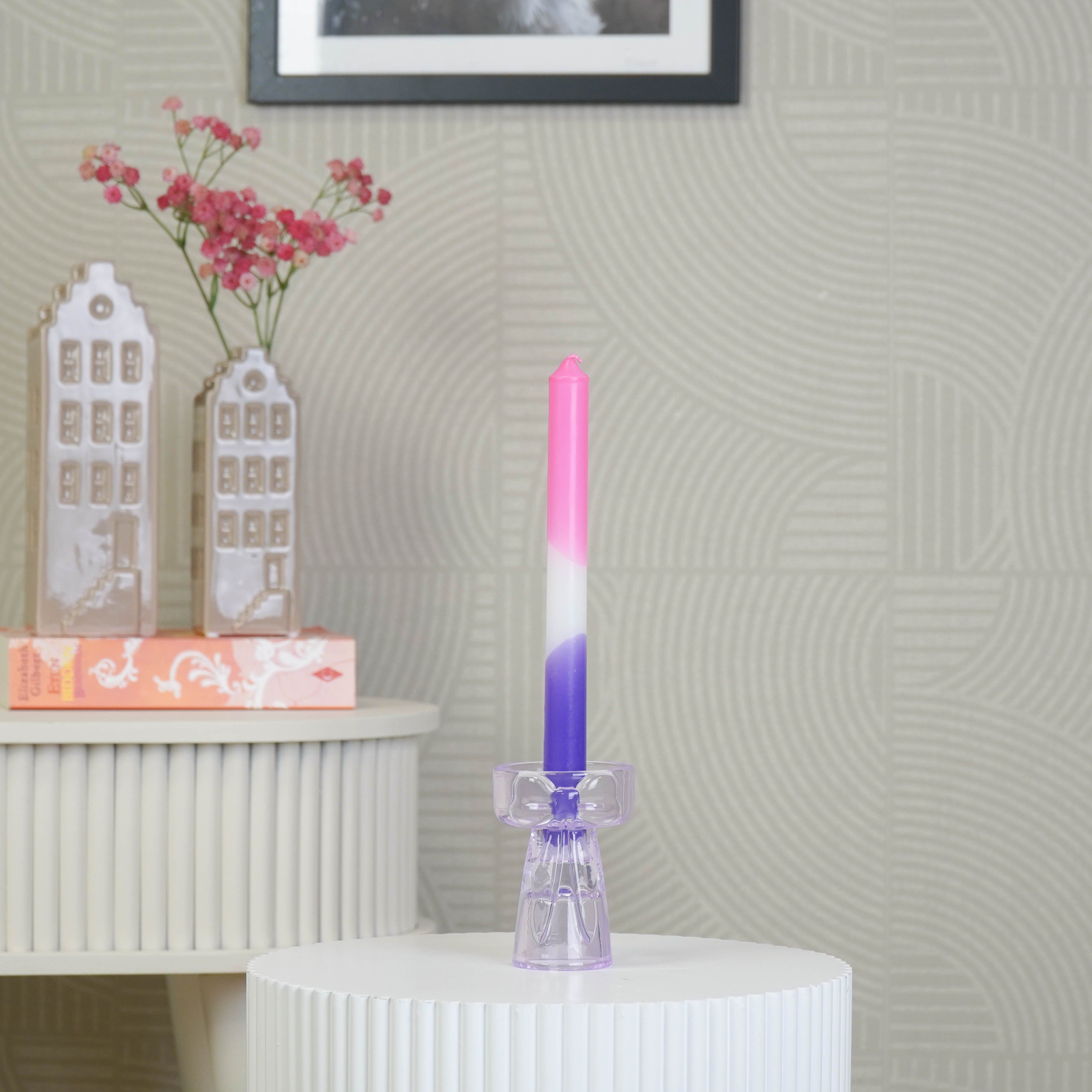 Candle- and Tealightholder Bow - Lilac -7,5x9,5cm