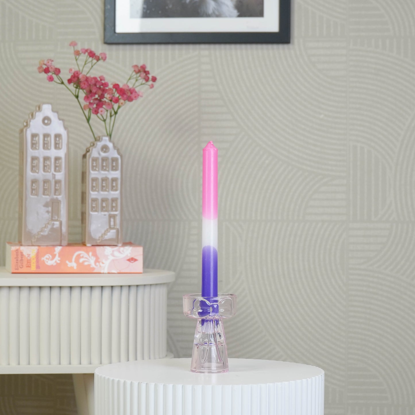 Candle- and Tealightholder Bow - Pink - 7,5x9,5cm