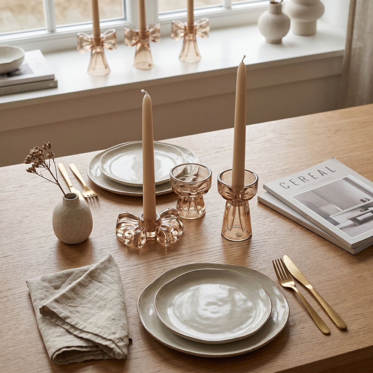Candle Holder Bow - Glass - Brown - 9,5x6,5x2,5cm