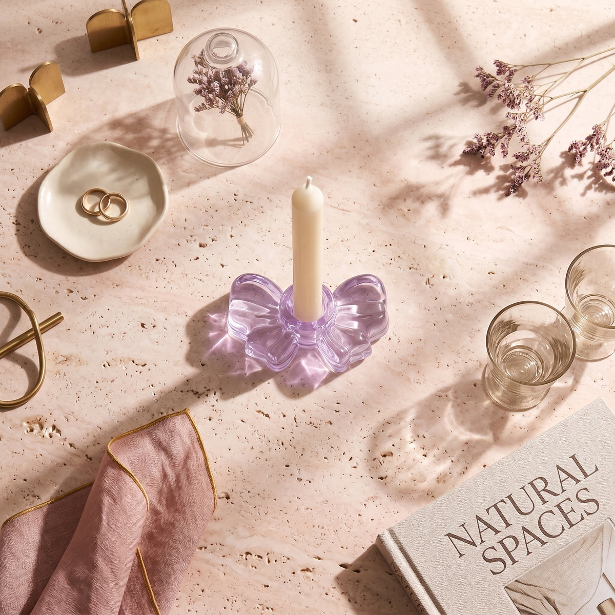 Candle Holder Bow - Glass - Lilac - 9,5x6,5x2,5cm