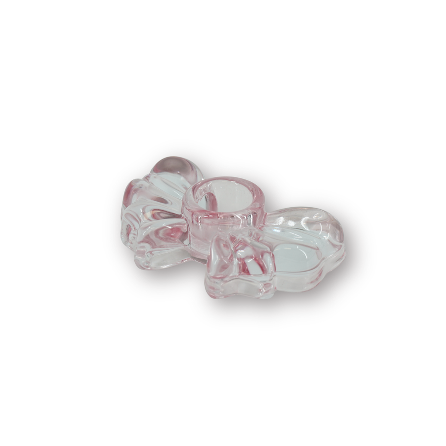 Candle Holder Bow - Glass - Pink - 9,5x6,5x2,5cm