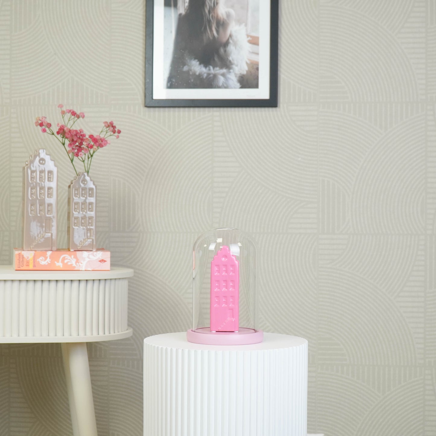 Bell Jar - Glass/Wood - Light Pink -  14x14x22cm