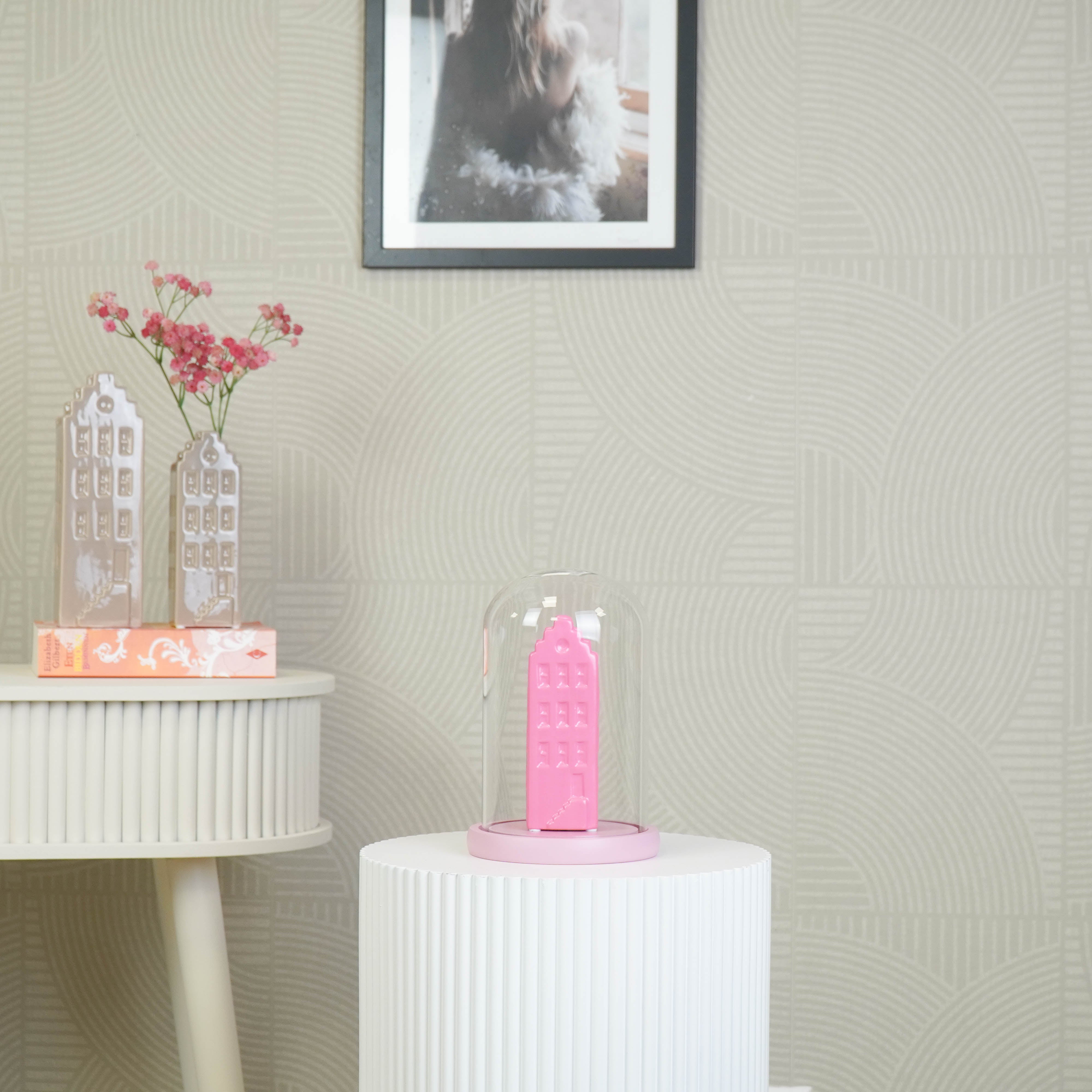 Bell Jar - Glass/Wood - Light Pink -  14x14x22cm
