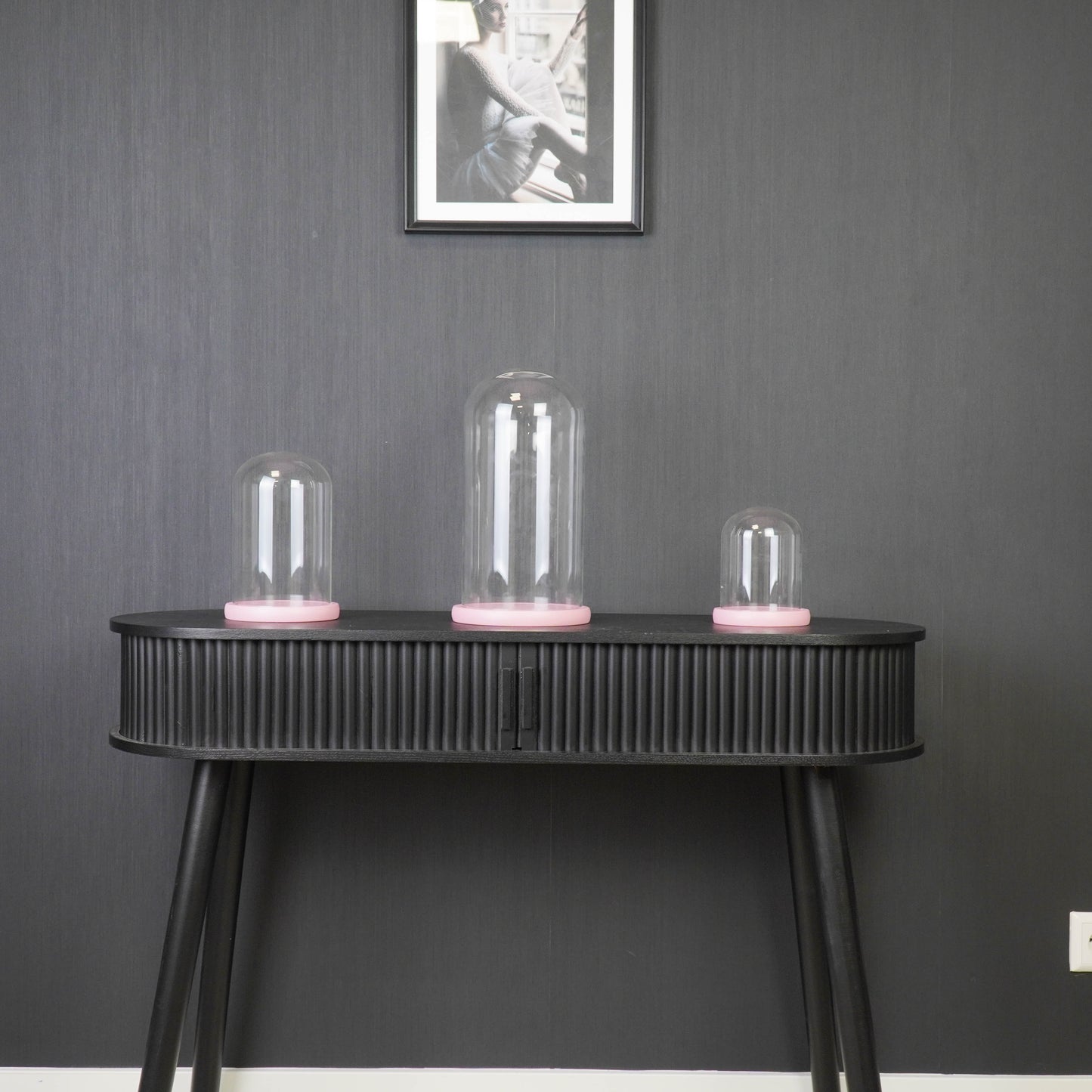 Bell Jar - Glass/Wood - Light Pink -  14x14x22cm