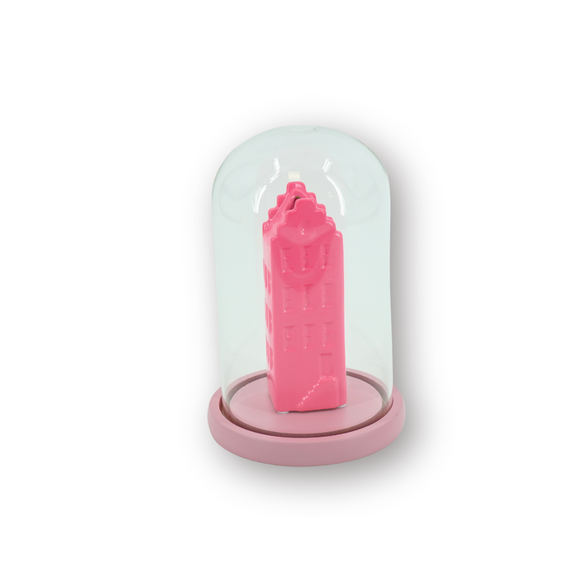 Bell Jar - Glass/Wood - Light Pink -  14x14x22cm