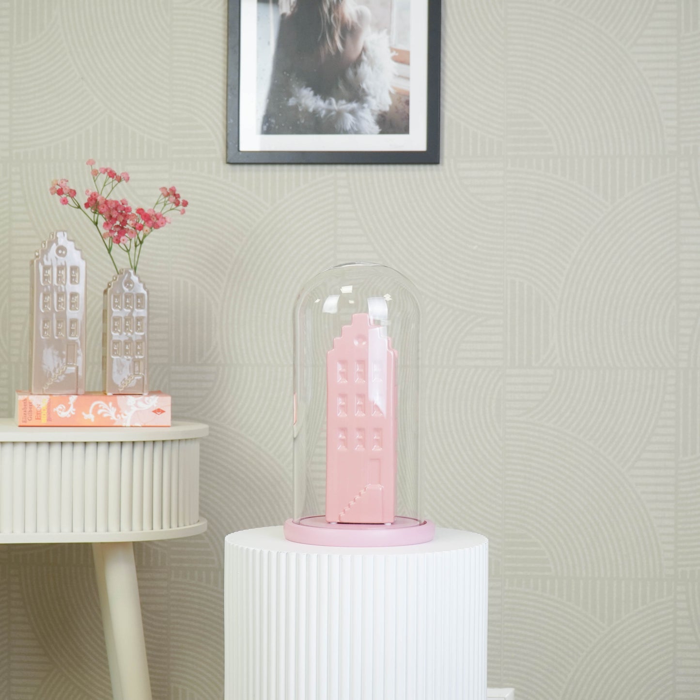 Bell Jar - Glass/Wood - Light Pink - 17x17x32cm