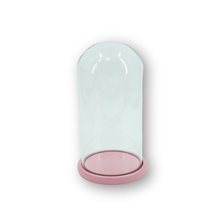 Bell Jar - Glass/Wood - Light Pink - 17x17x32cm